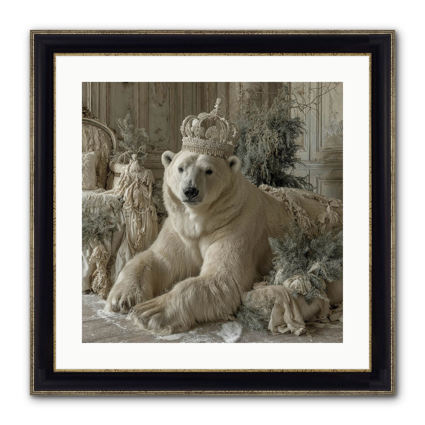 Winter's Hush Framed Print - Black & Gold 20x20