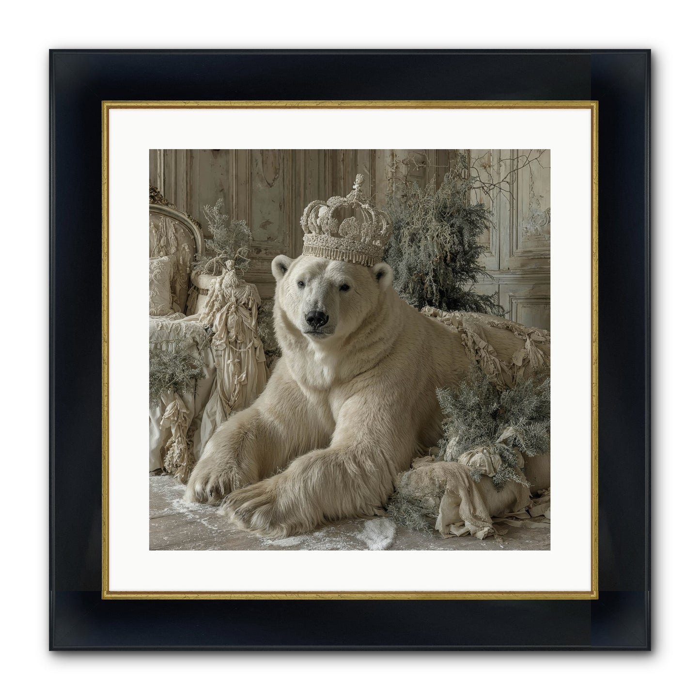 Winter's Hush Framed Print - Wide Black w/Gold 20x20