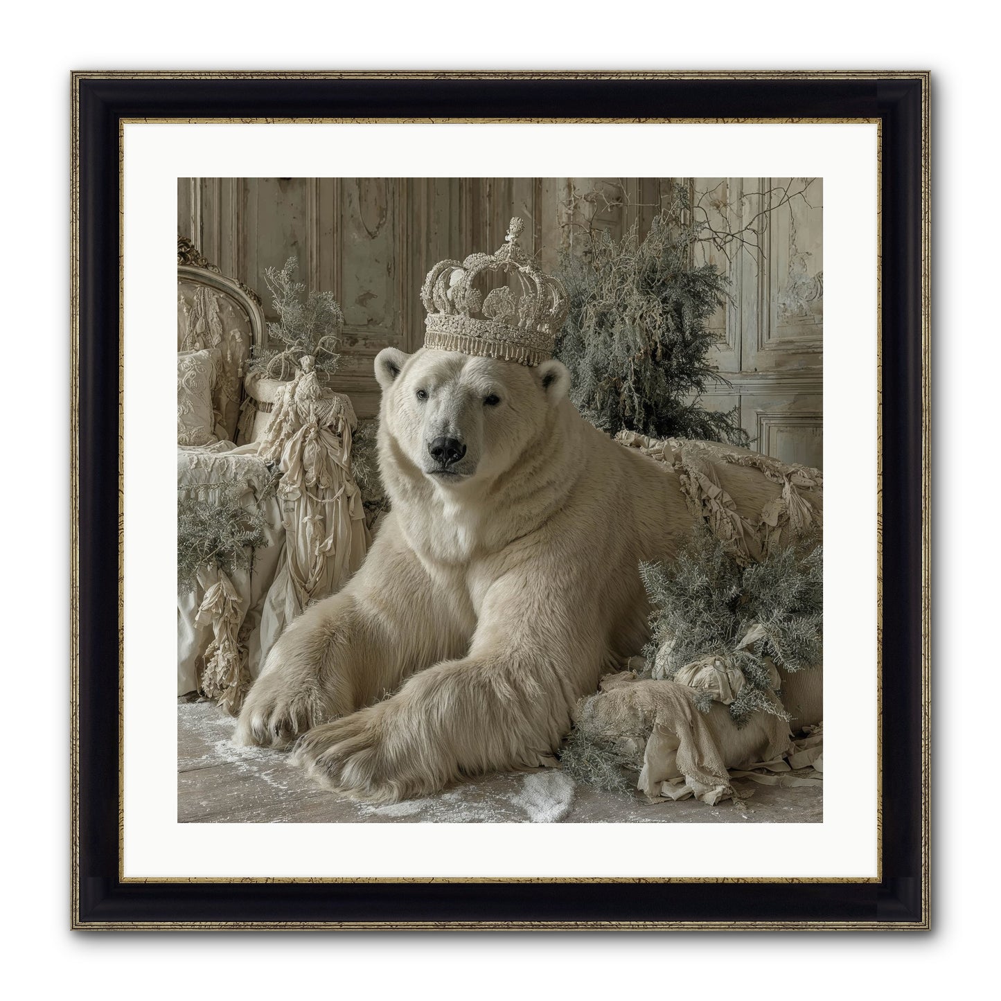 Winter's Hush Framed Print - Black & Gold 24x24