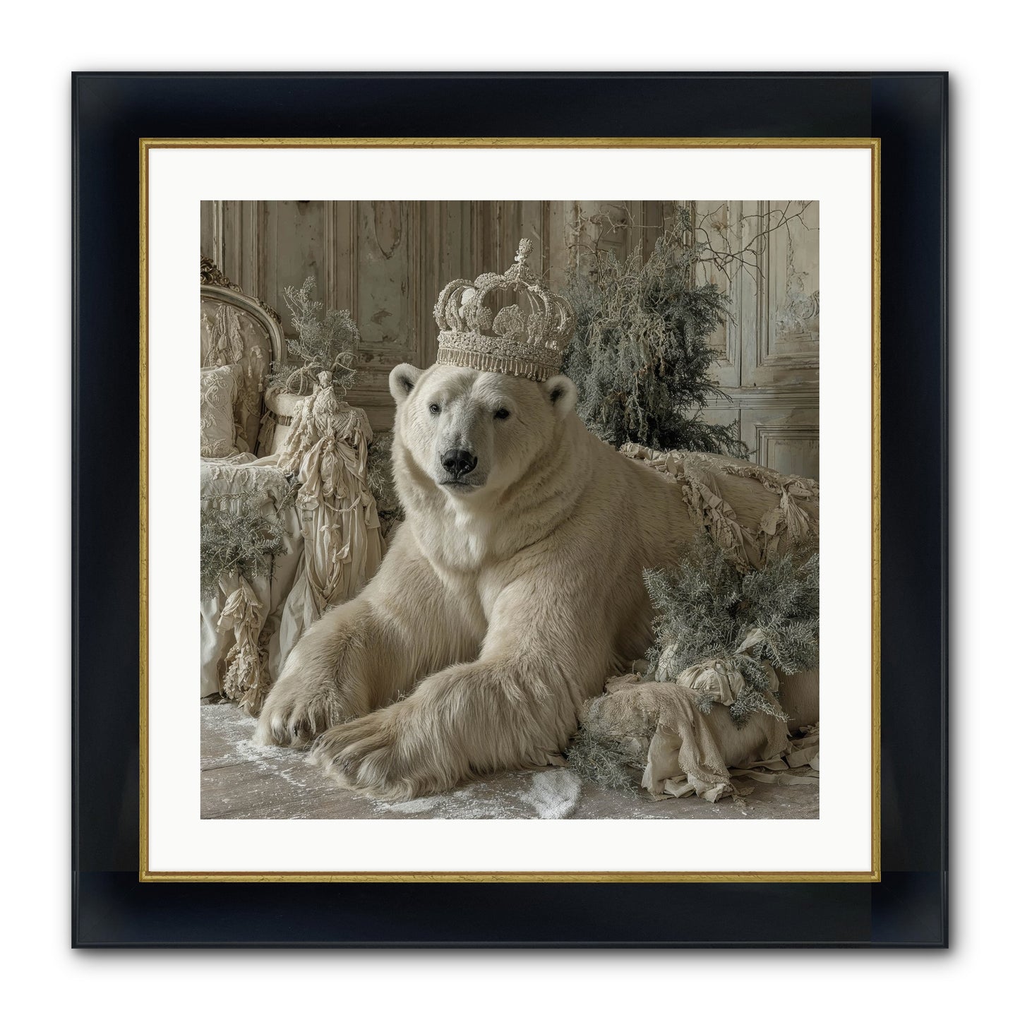 Winter's Hush Framed Print - Wide Black w/Gold 24x24
