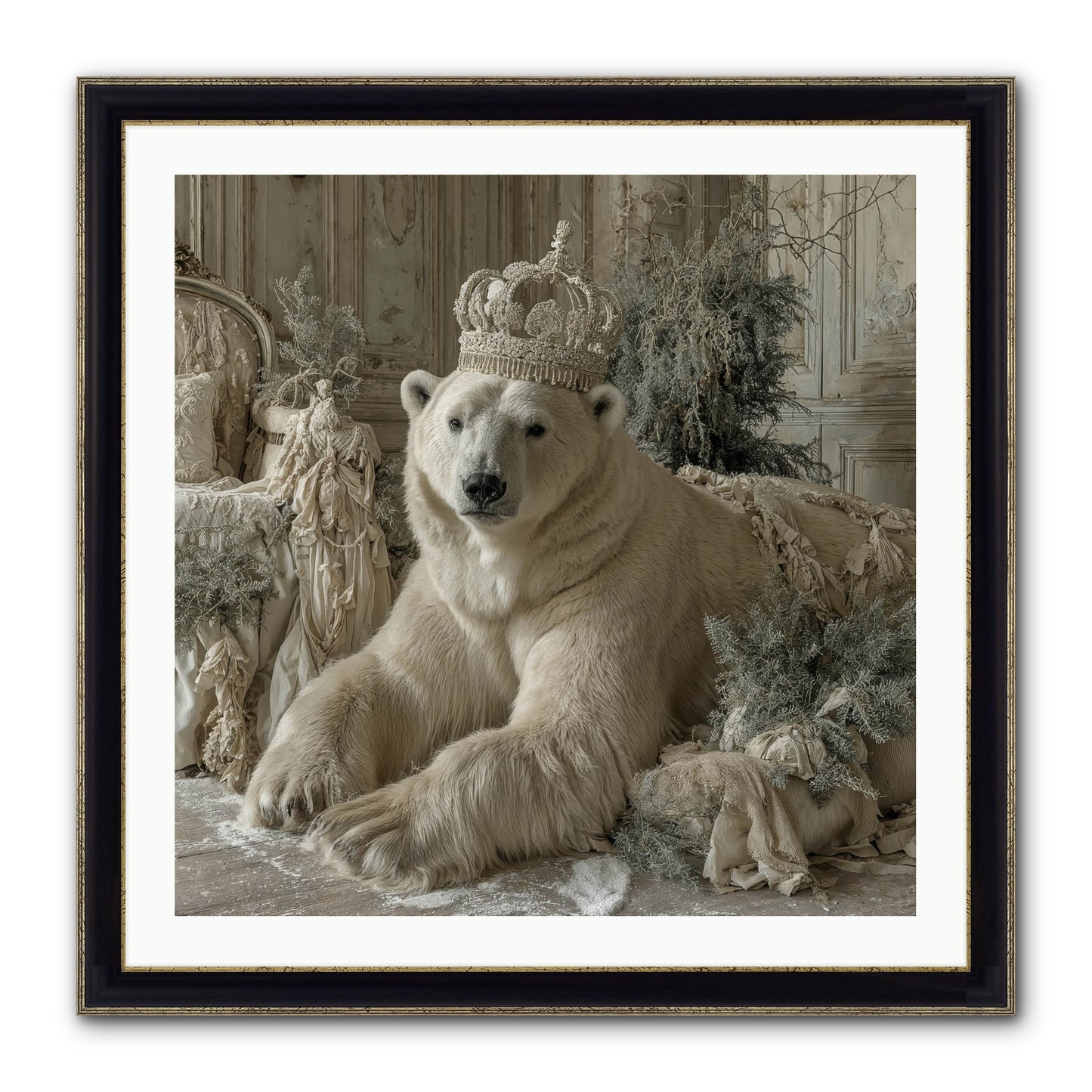 Winter's Hush Framed Print - Black & Gold 30x30