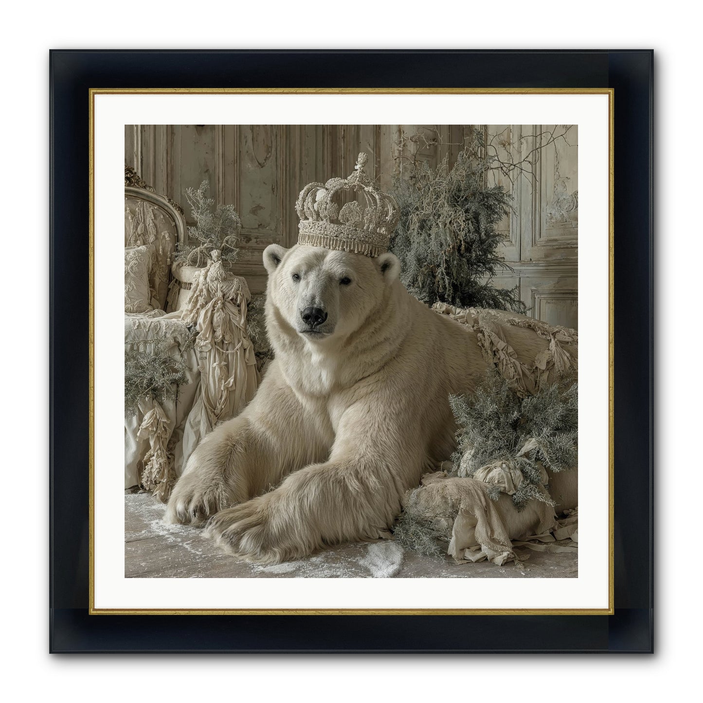Winter's Hush Framed Print - Wide Black w/Gold 30x30