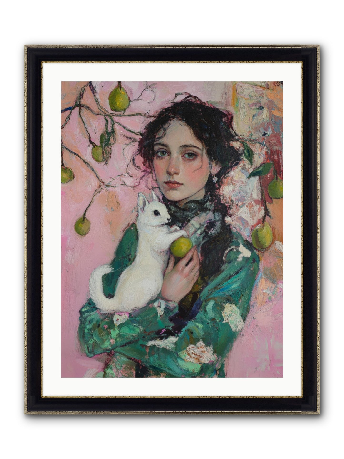 Winter Squirrel Keeper Framed Print - Black & Gold 24x32