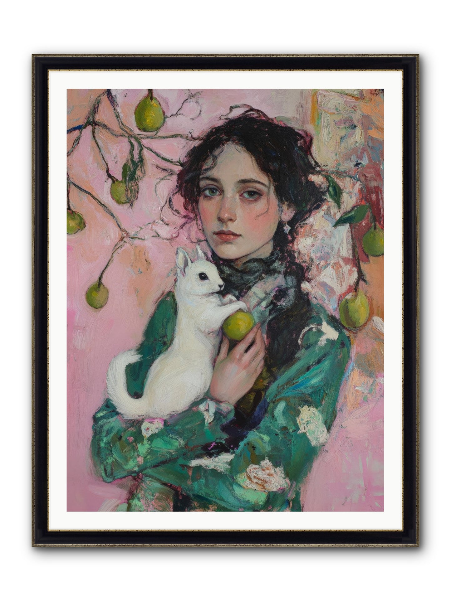 Winter Squirrel Keeper Framed Print - Black & Gold 36x48