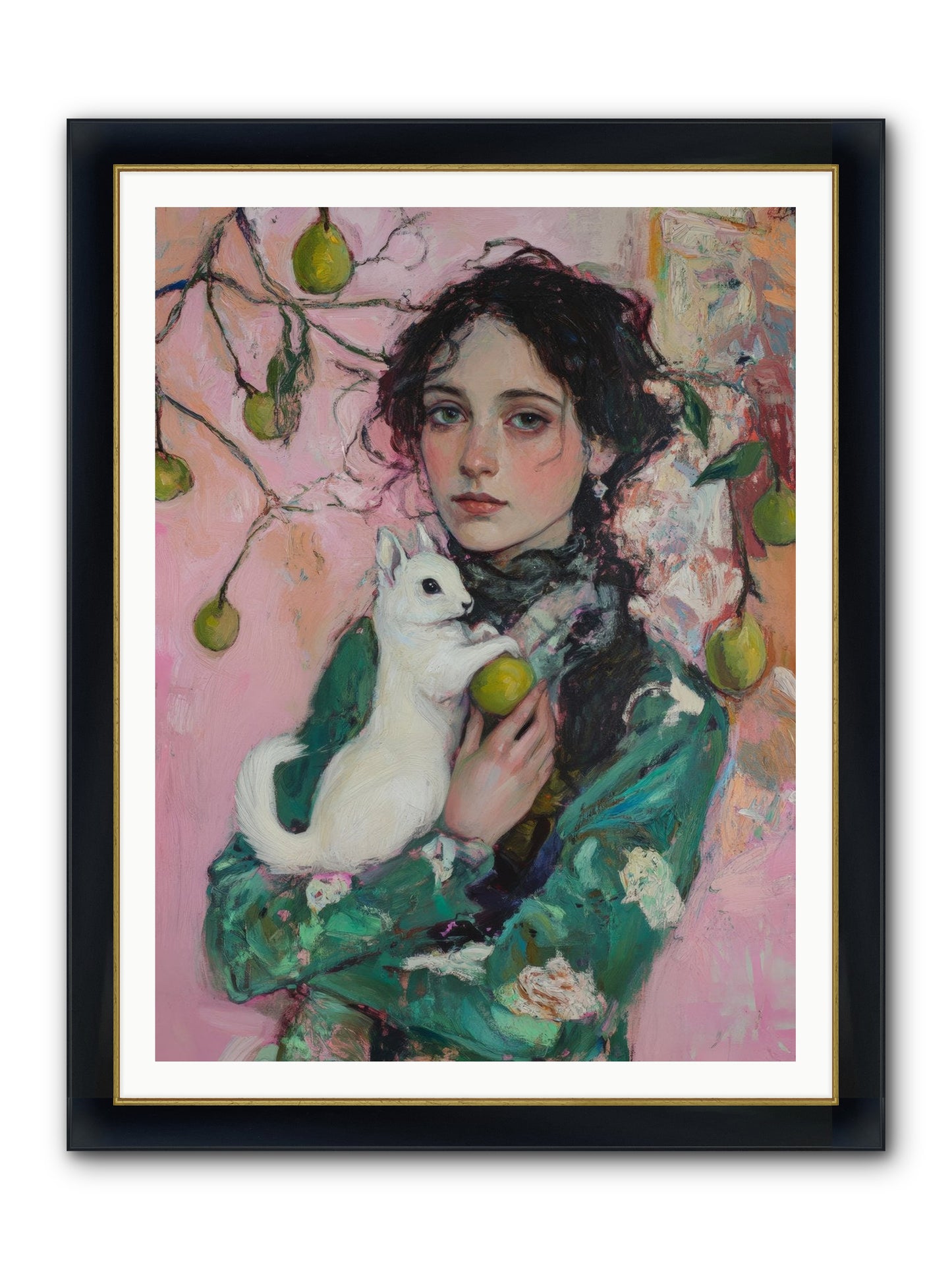 Winter Squirrel Keeper Framed Print - Wide Black w/Gold 36x48