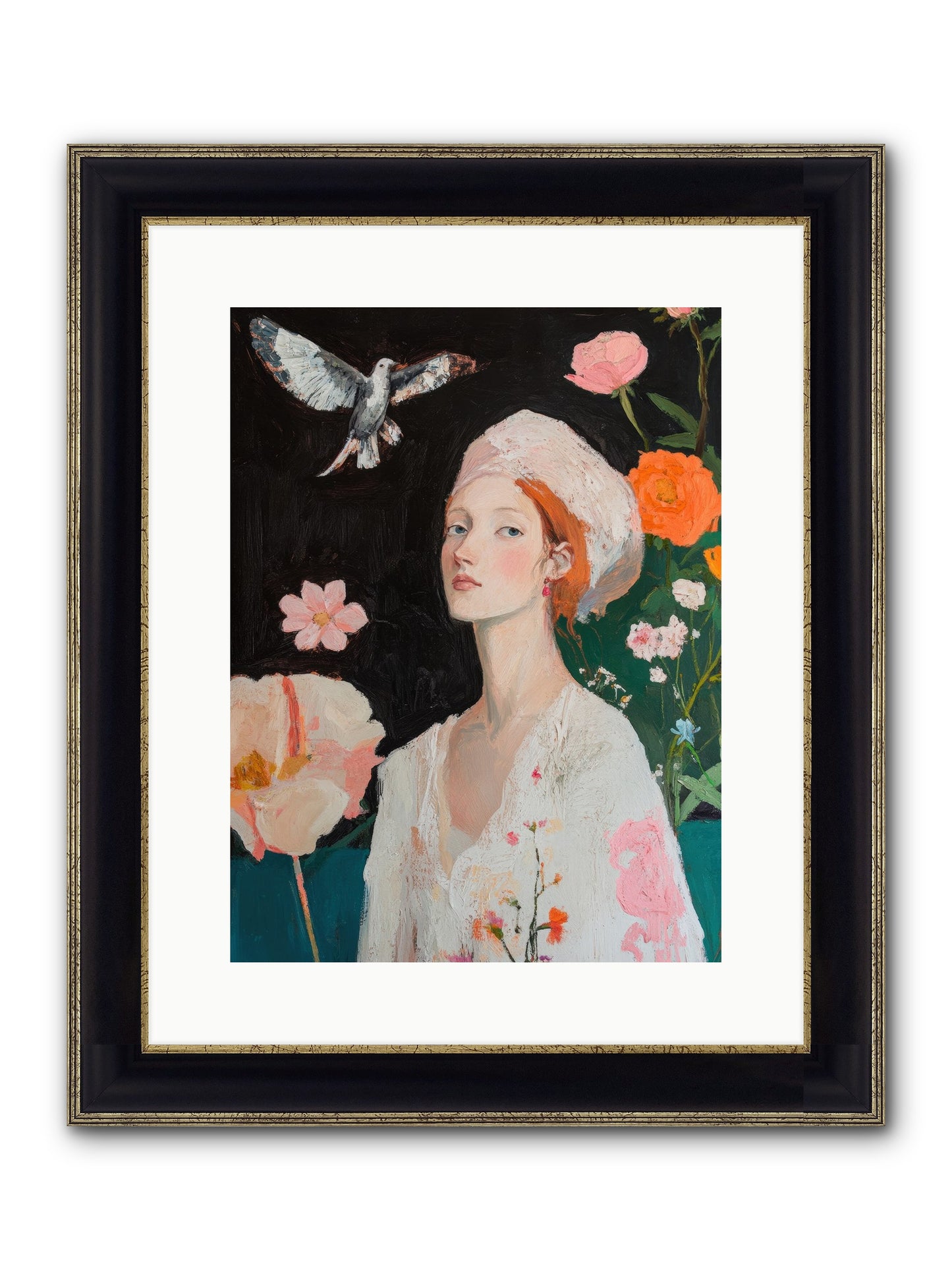 Wisteria Nightingale Framed Print - Black & Gold 12x16