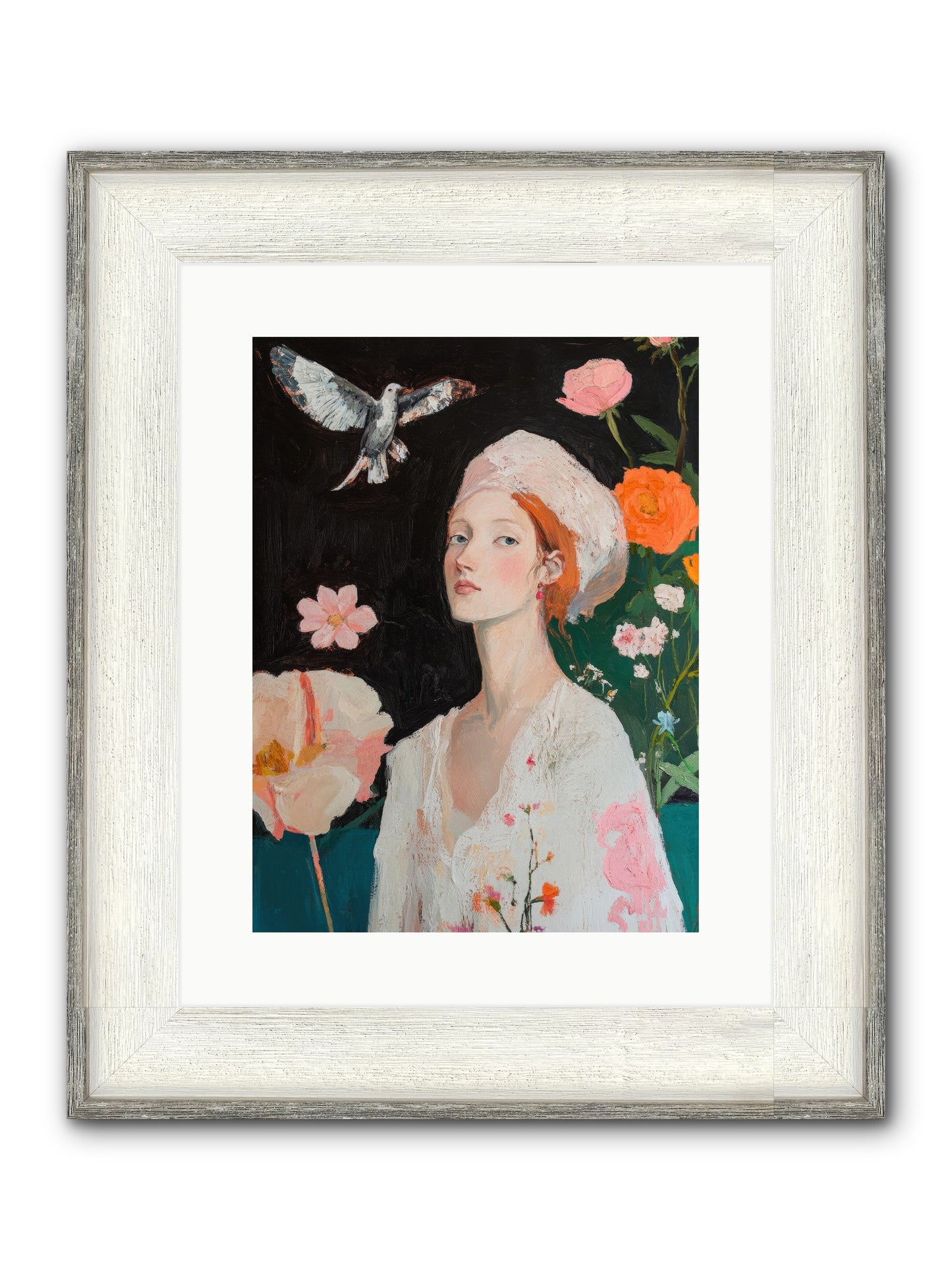Wisteria Nightingale Framed Print - Driftwood White 12x16