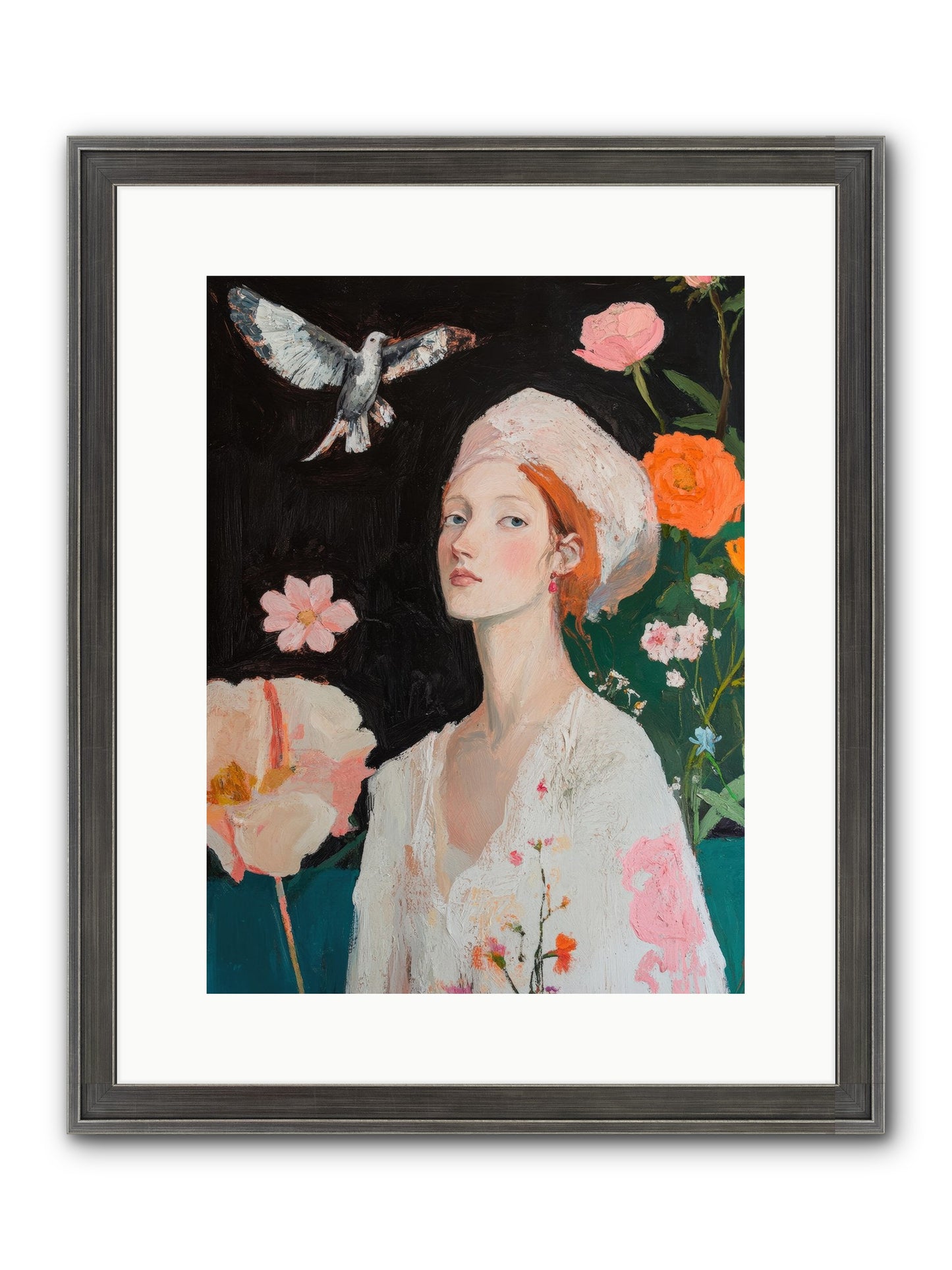 Wisteria Nightingale Framed Print - Slimwoods Black/Silver 12x16