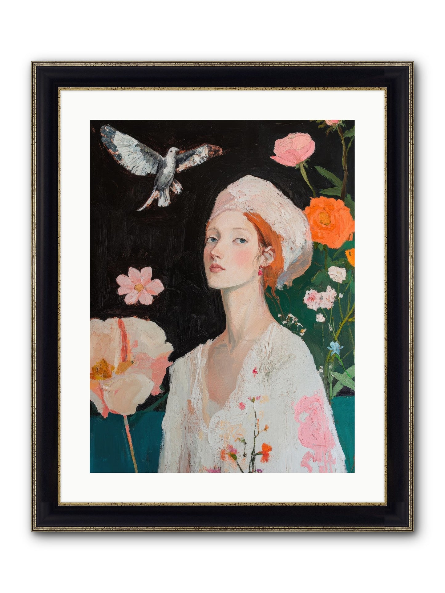 Wisteria Nightingale Framed Print - Black & Gold 18x24