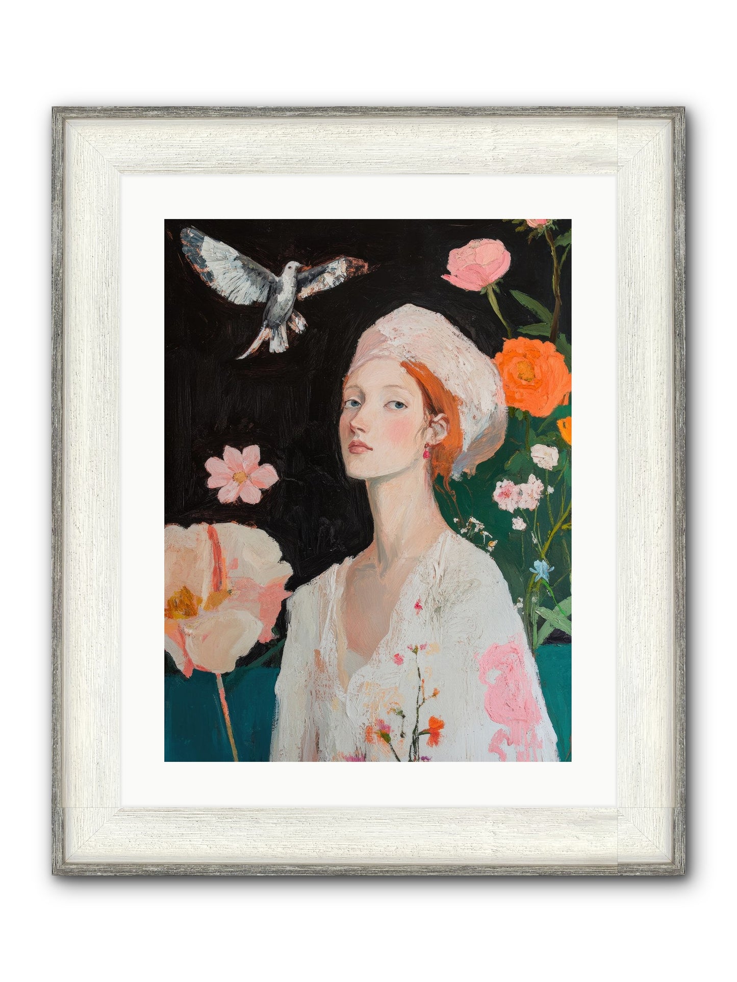 Wisteria Nightingale Framed Print - Driftwood White 18x24