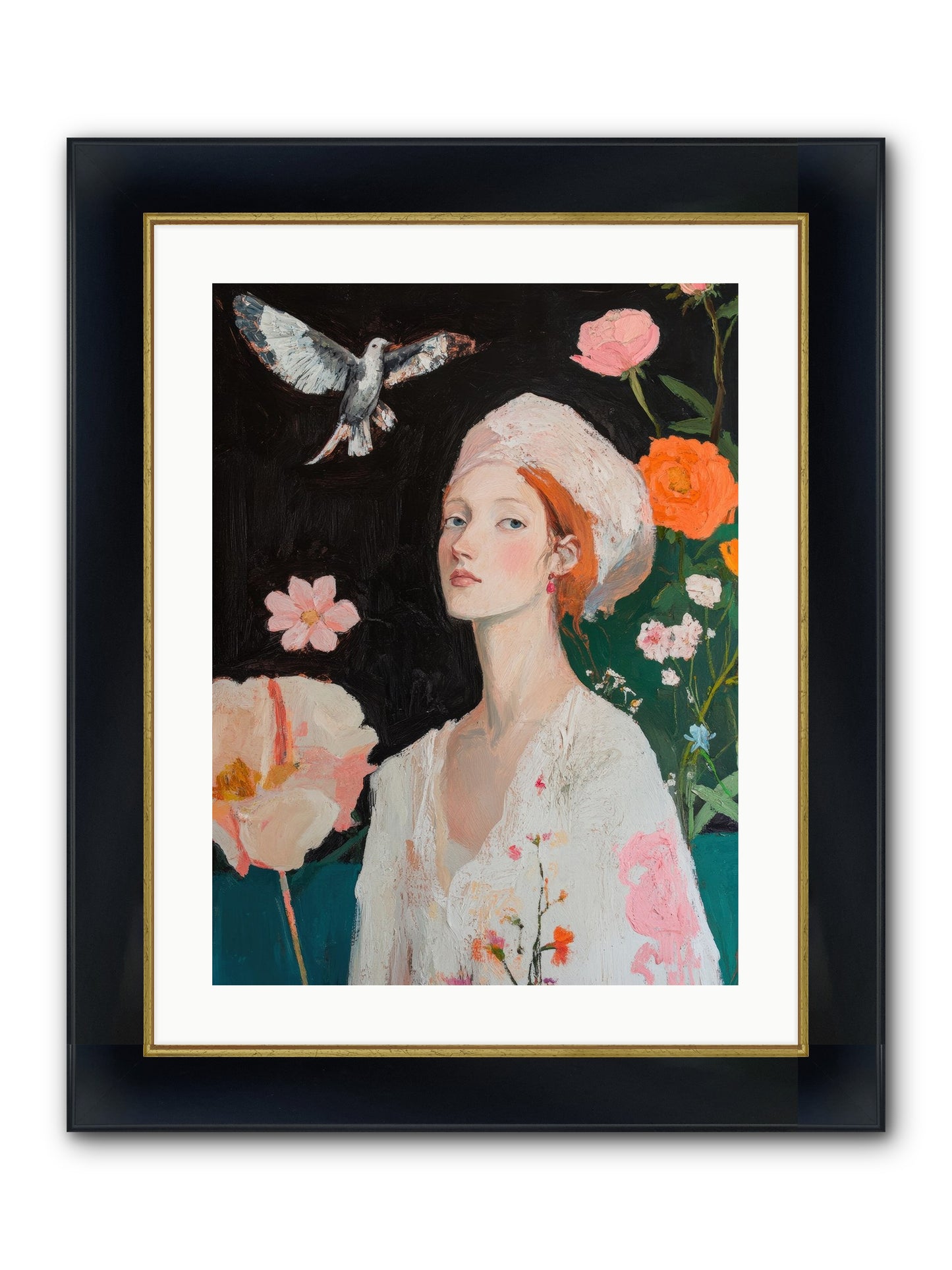 Wisteria Nightingale Framed Print - Wide Black w/Gold 18x24