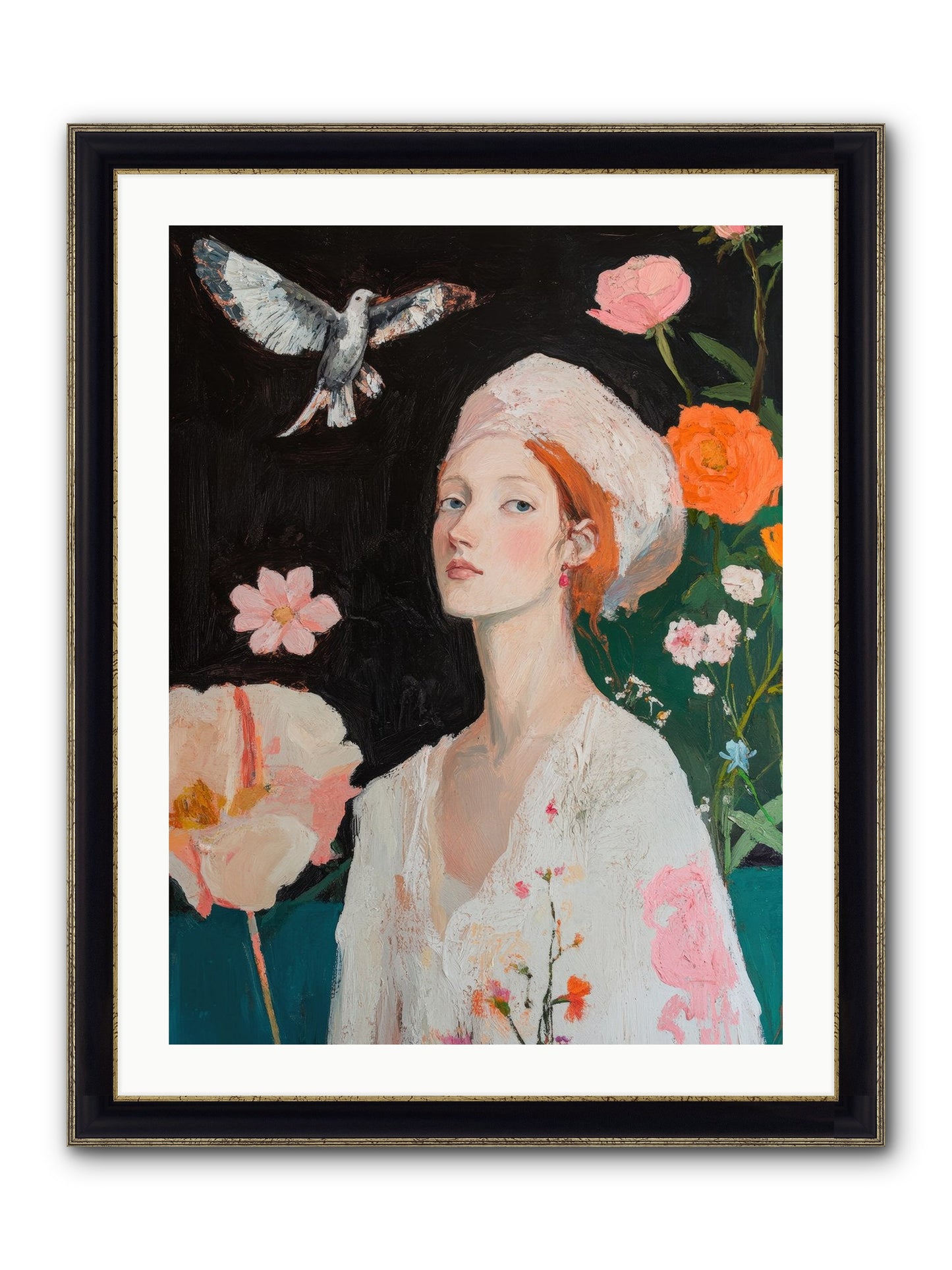 Wisteria Nightingale Framed Print - Black & Gold 24x32