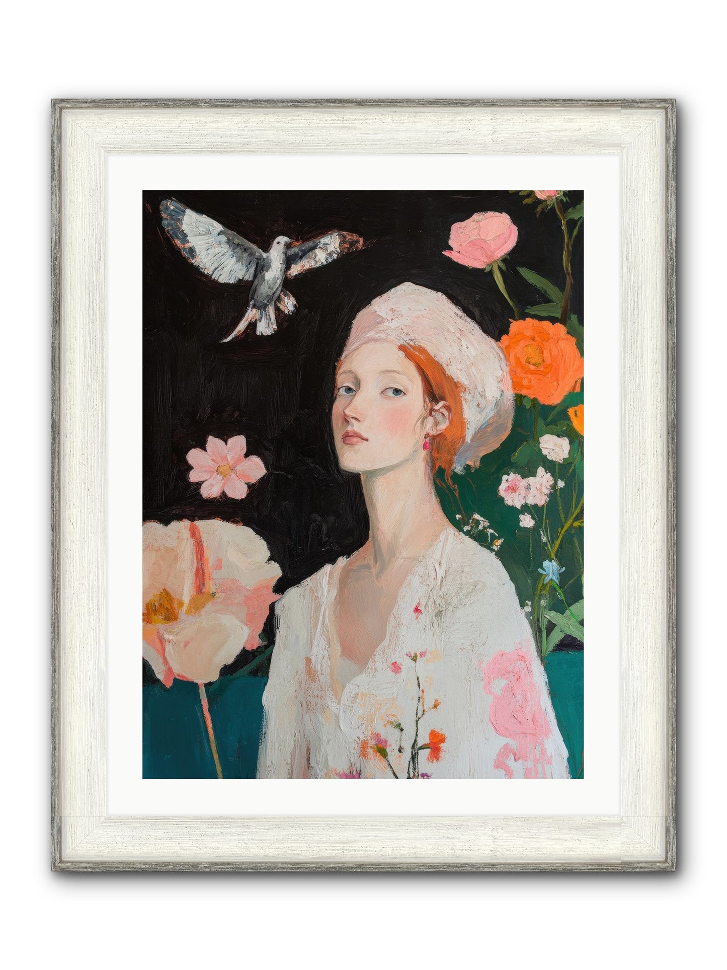 Wisteria Nightingale Framed Print - Driftwood White 24x32