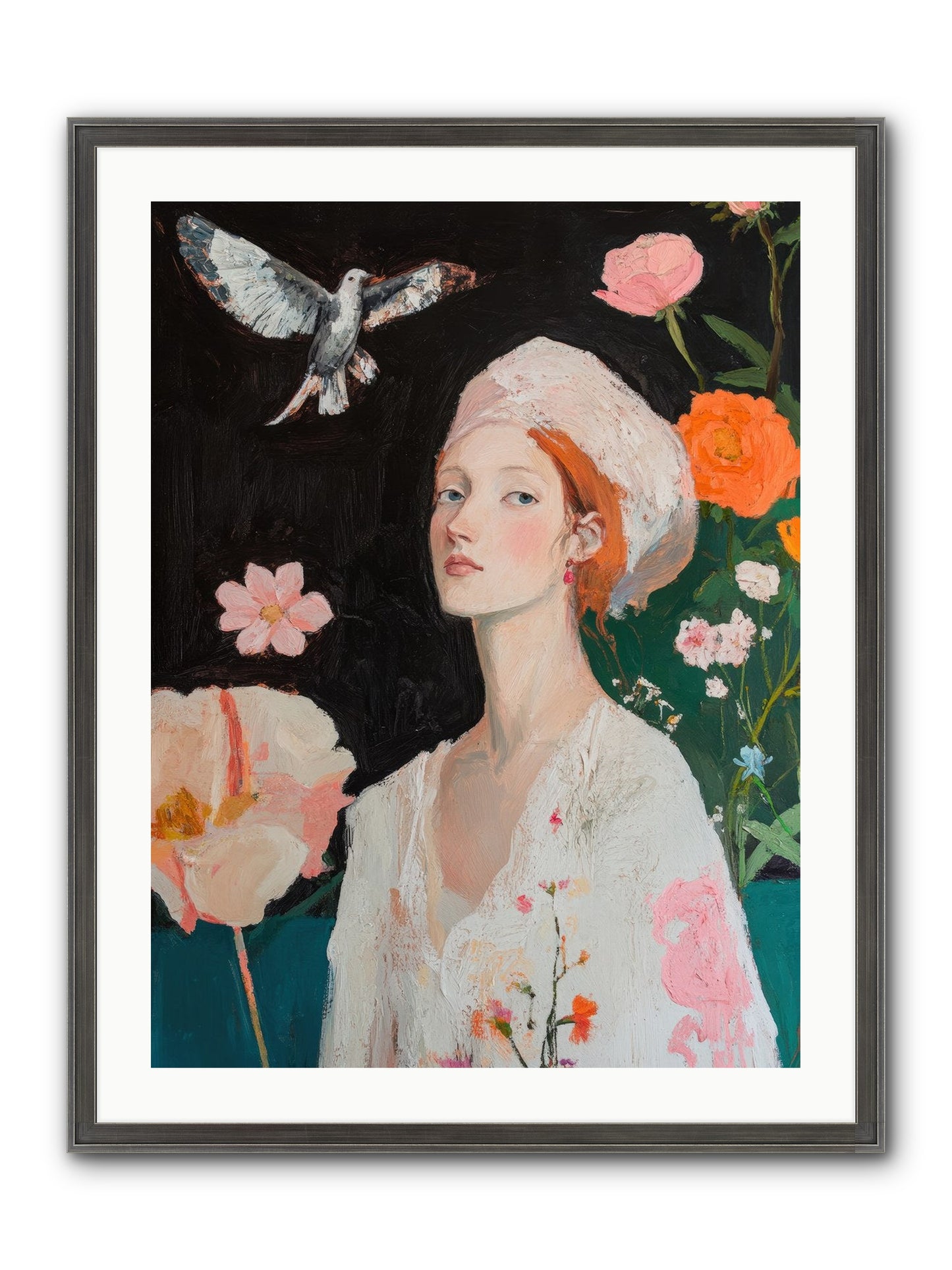 Wisteria Nightingale Framed Print - Slimwoods Black/Silver 24x32
