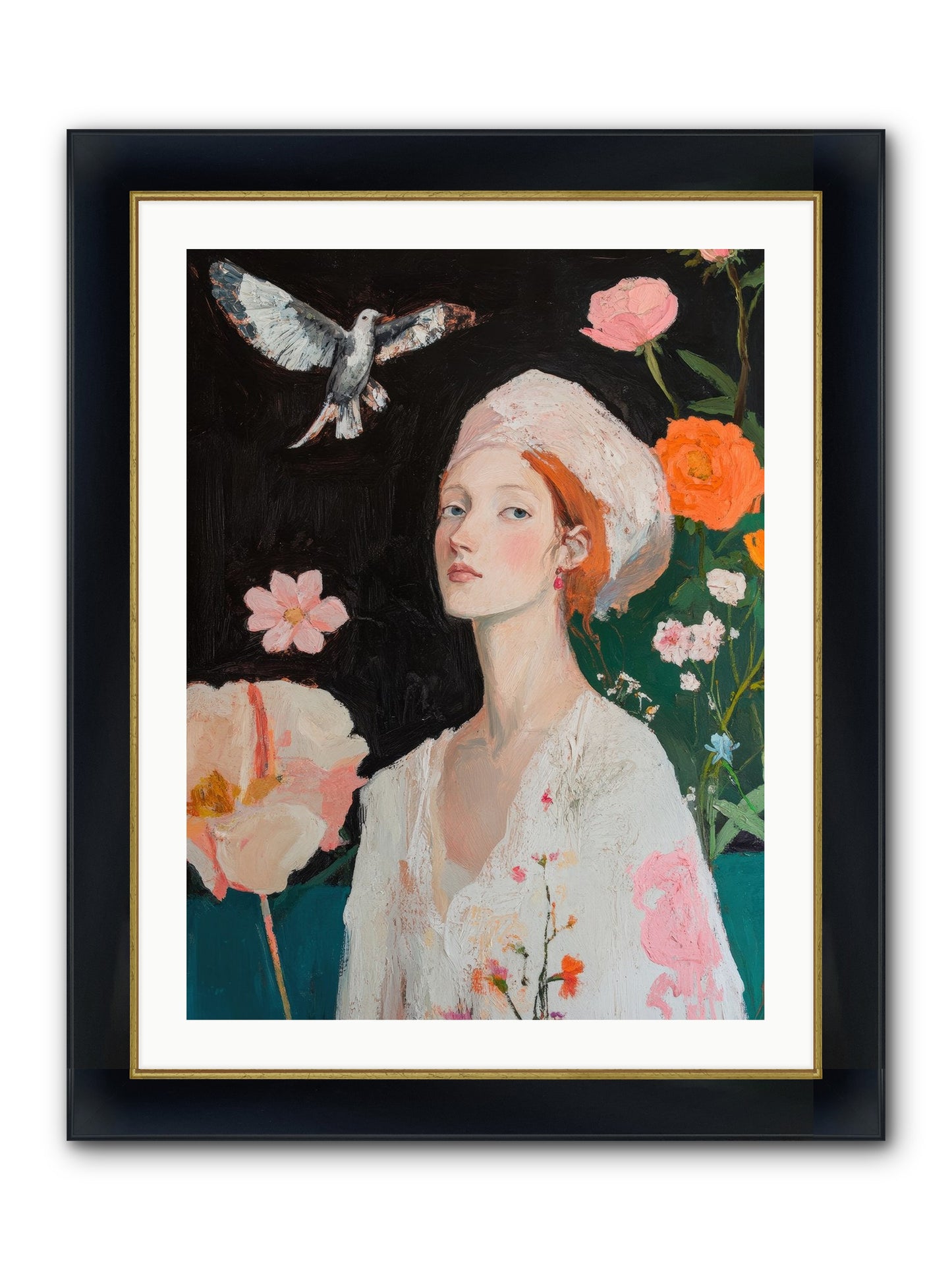 Wisteria Nightingale Framed Print - Wide Black w/Gold 24x32