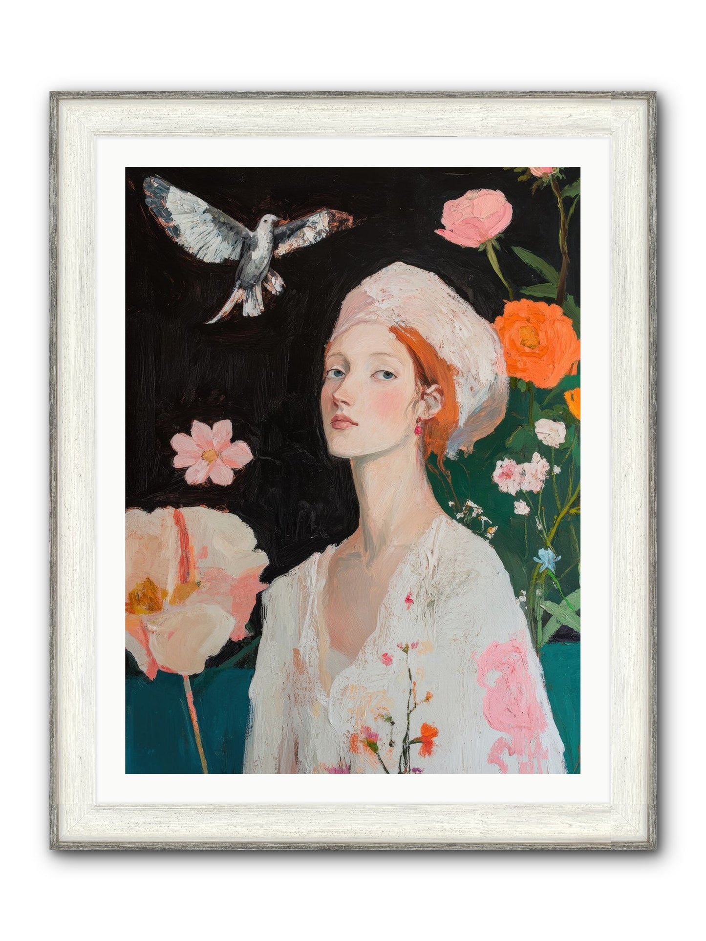 Wisteria Nightingale Framed Print - Driftwood White 30x40