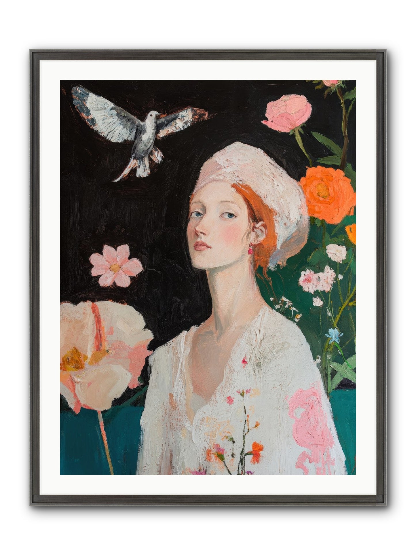 Wisteria Nightingale Framed Print - Slimwoods Black/Silver 30x40