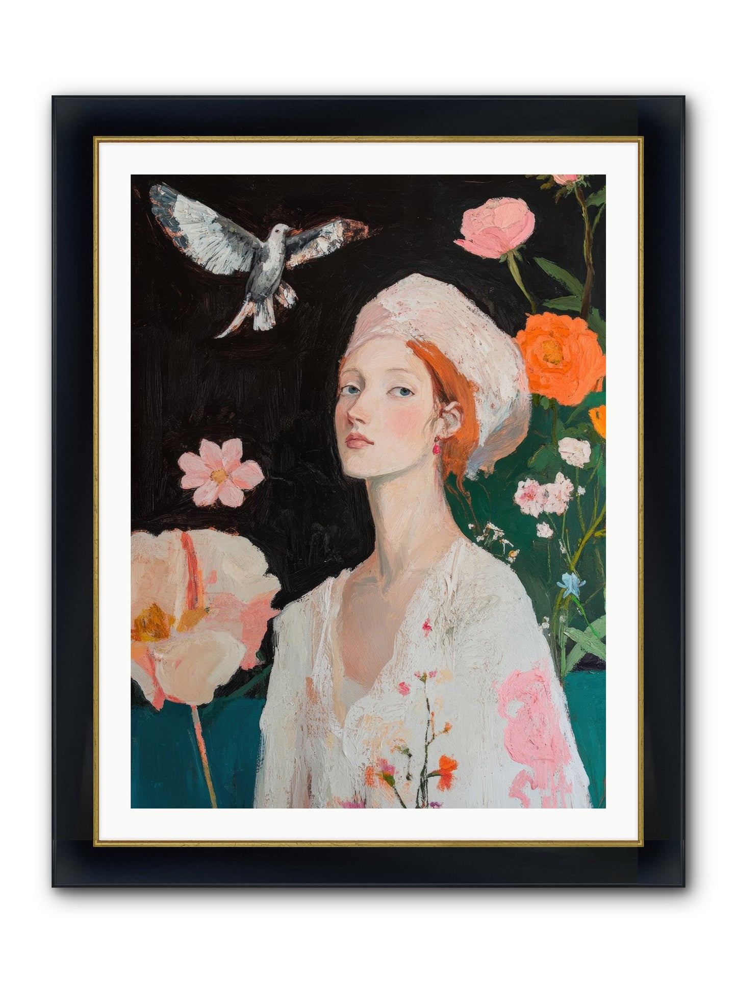 Wisteria Nightingale Framed Print - Wide Black w/Gold 30x40
