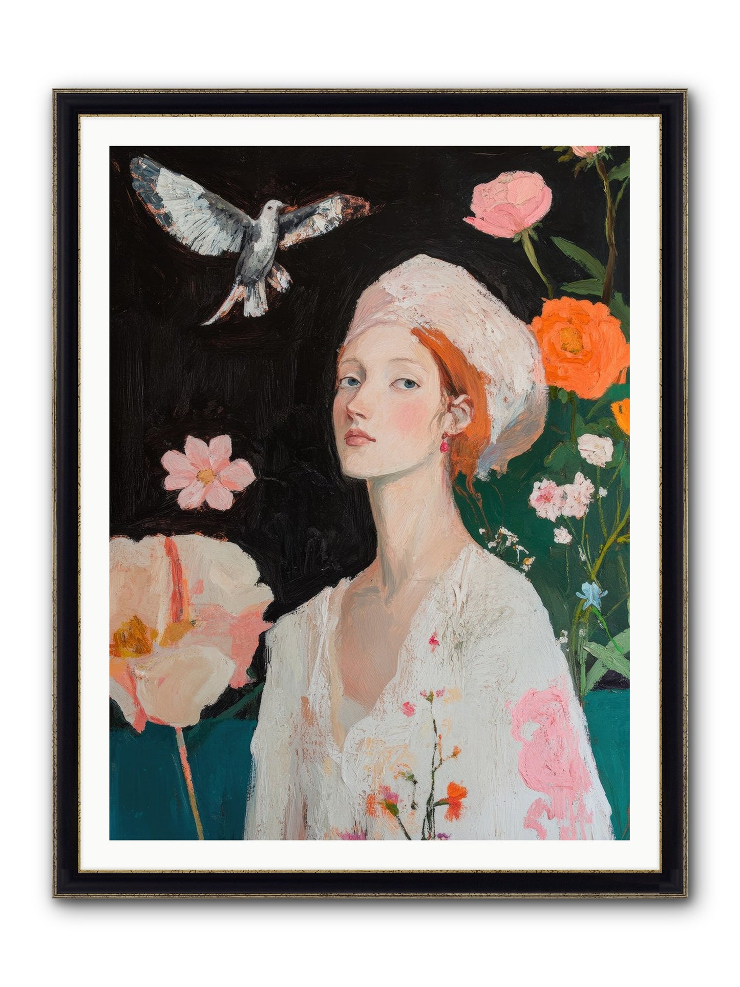 Wisteria Nightingale Framed Print - Black & Gold 36x48