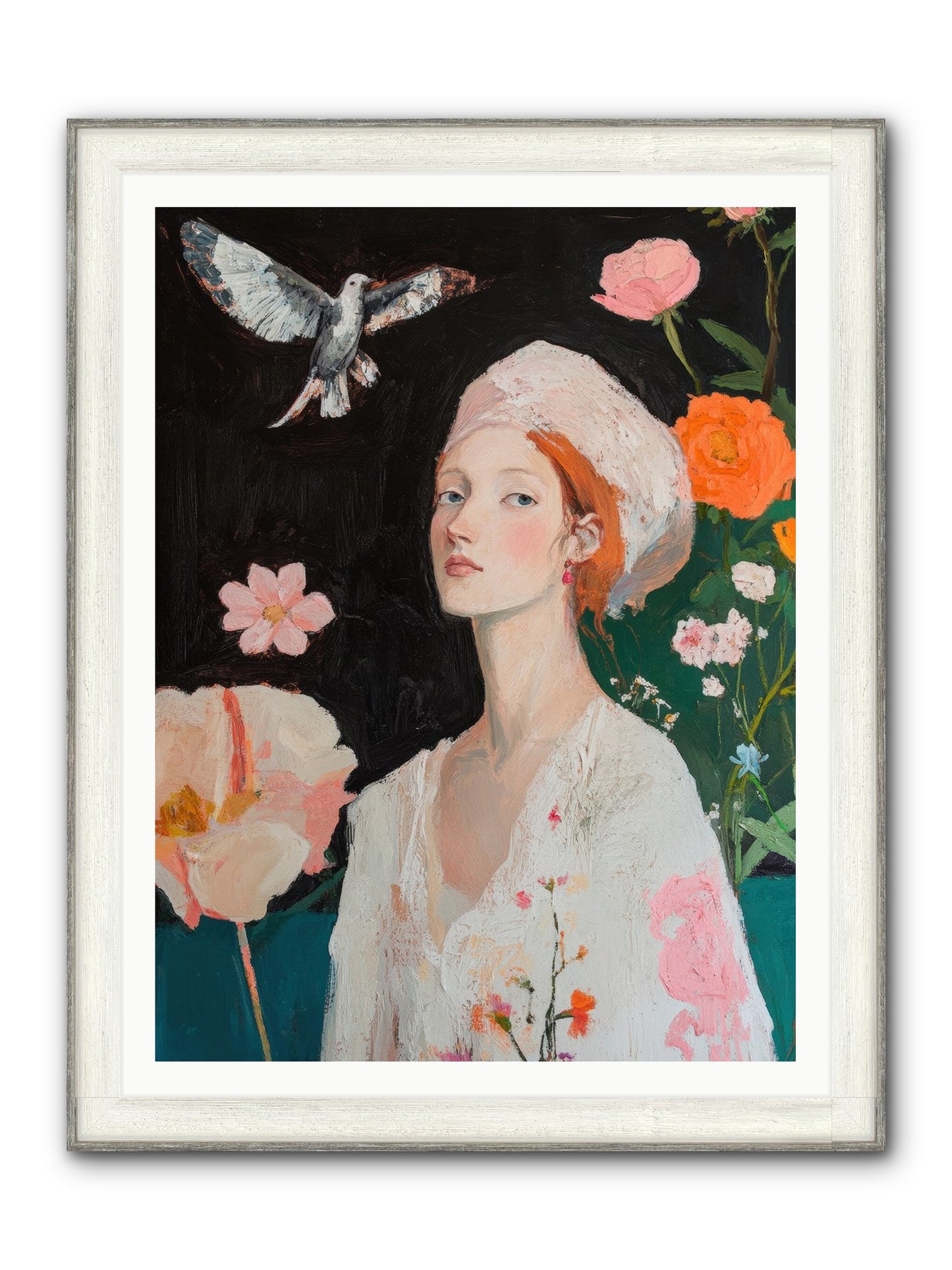 Wisteria Nightingale Framed Print - Driftwood White 36x48