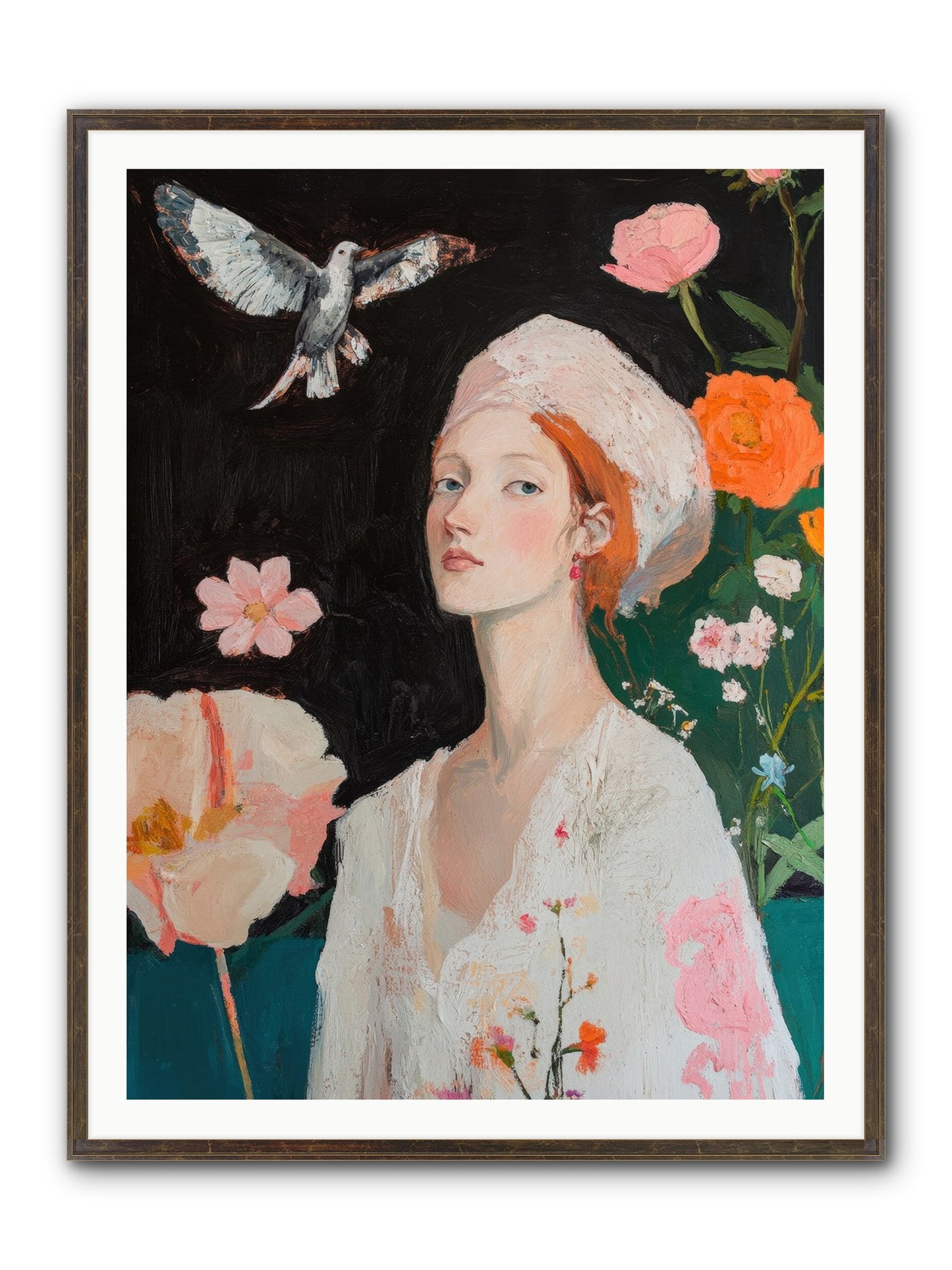 Wisteria Nightingale Framed Print - Slimwoods Black/Gold 36x48