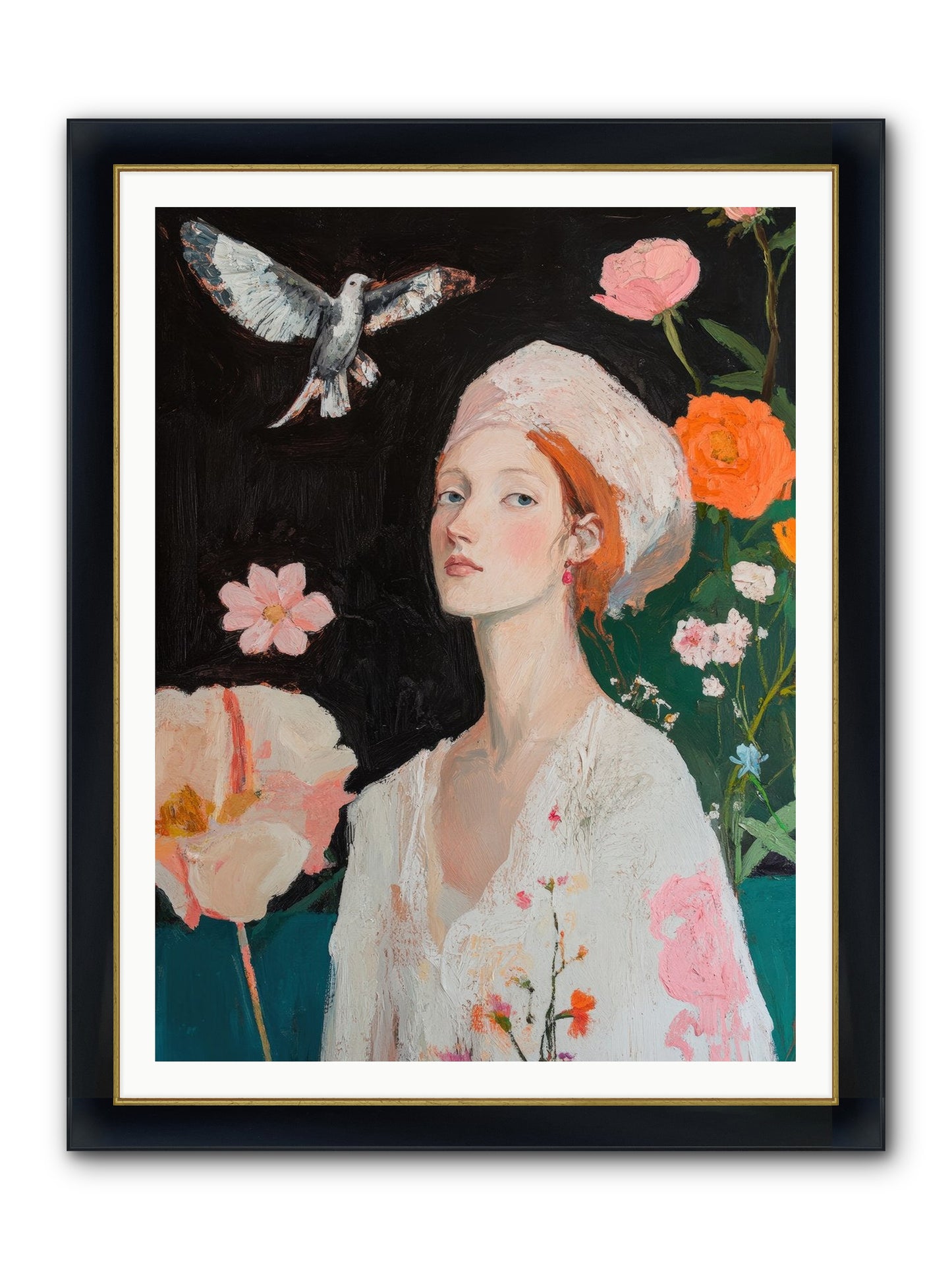 Wisteria Nightingale Framed Print - Wide Black w/Gold 36x48