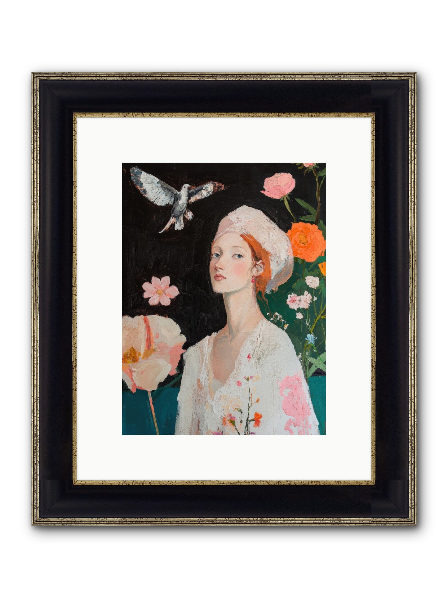 Wisteria Nightingale Framed Print - Black & Gold 9x12