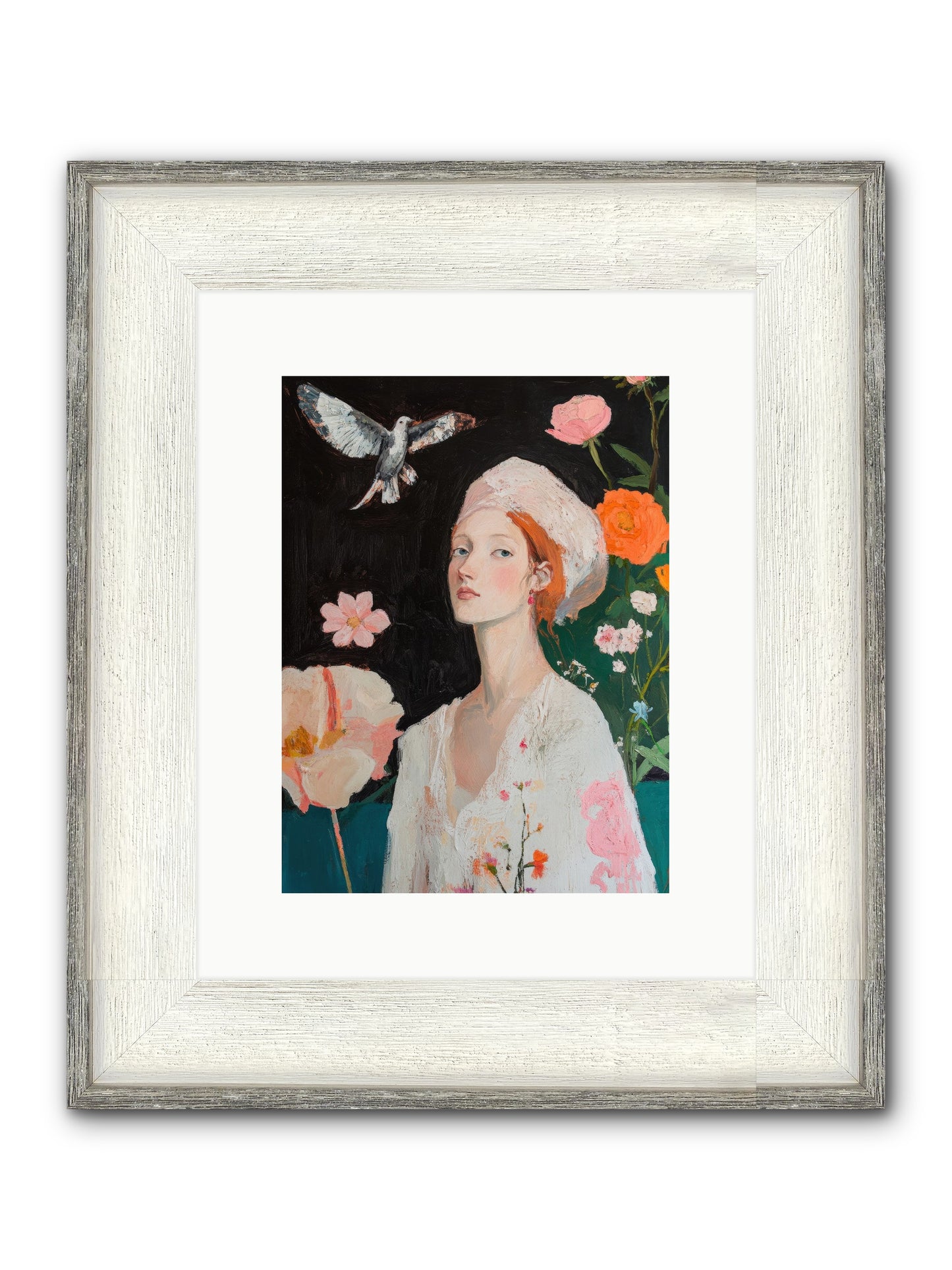 Wisteria Nightingale Framed Print - Driftwood White 9x12