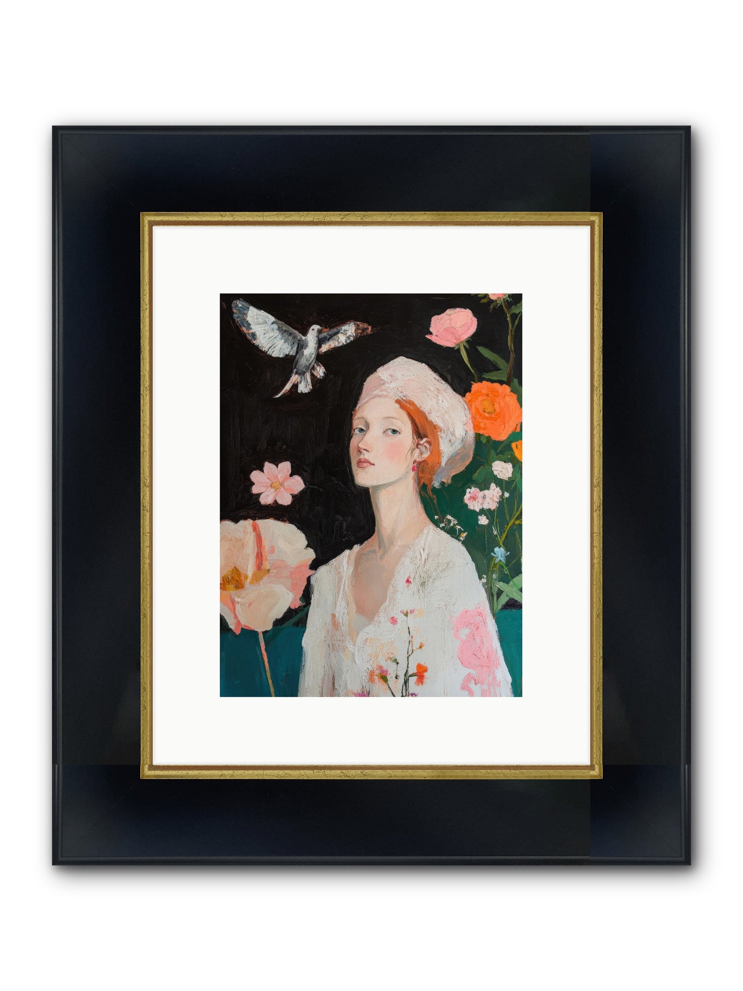 Wisteria Nightingale Framed Print - Wide Black w/Gold 9x12