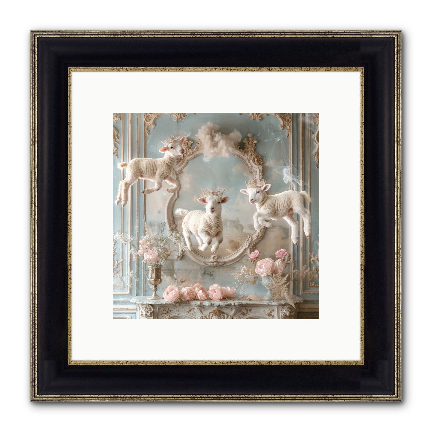 Woolies Whimsy Framed Print - Black & Gold 10x10