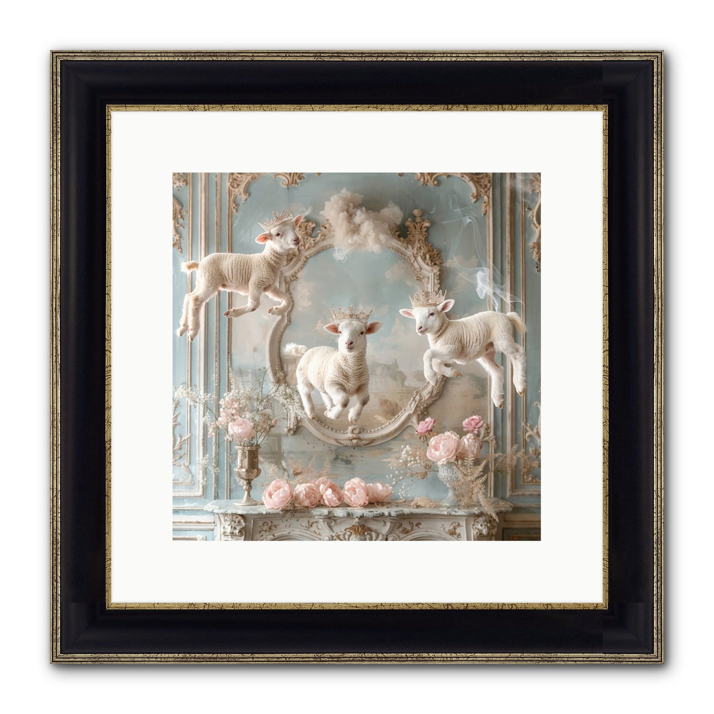 Woolies Whimsy Framed Print - Black & Gold 12x12