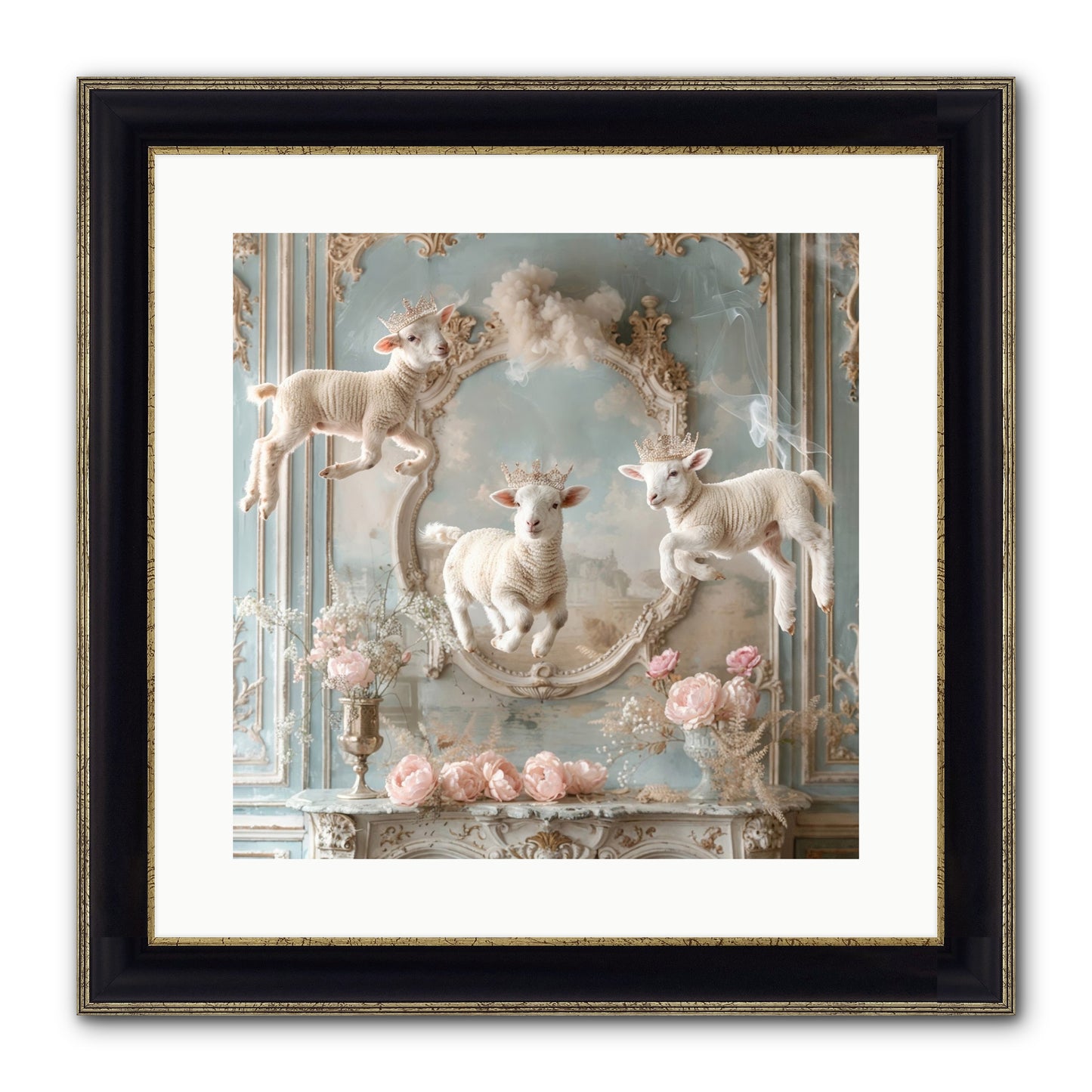 Woolies Whimsy Framed Print - Black & Gold 16x16