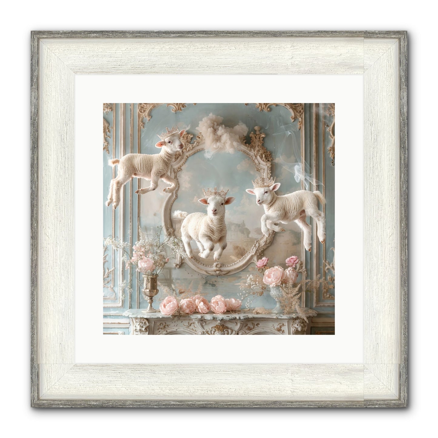 Woolies Whimsy Framed Print - Driftwood White 16x16