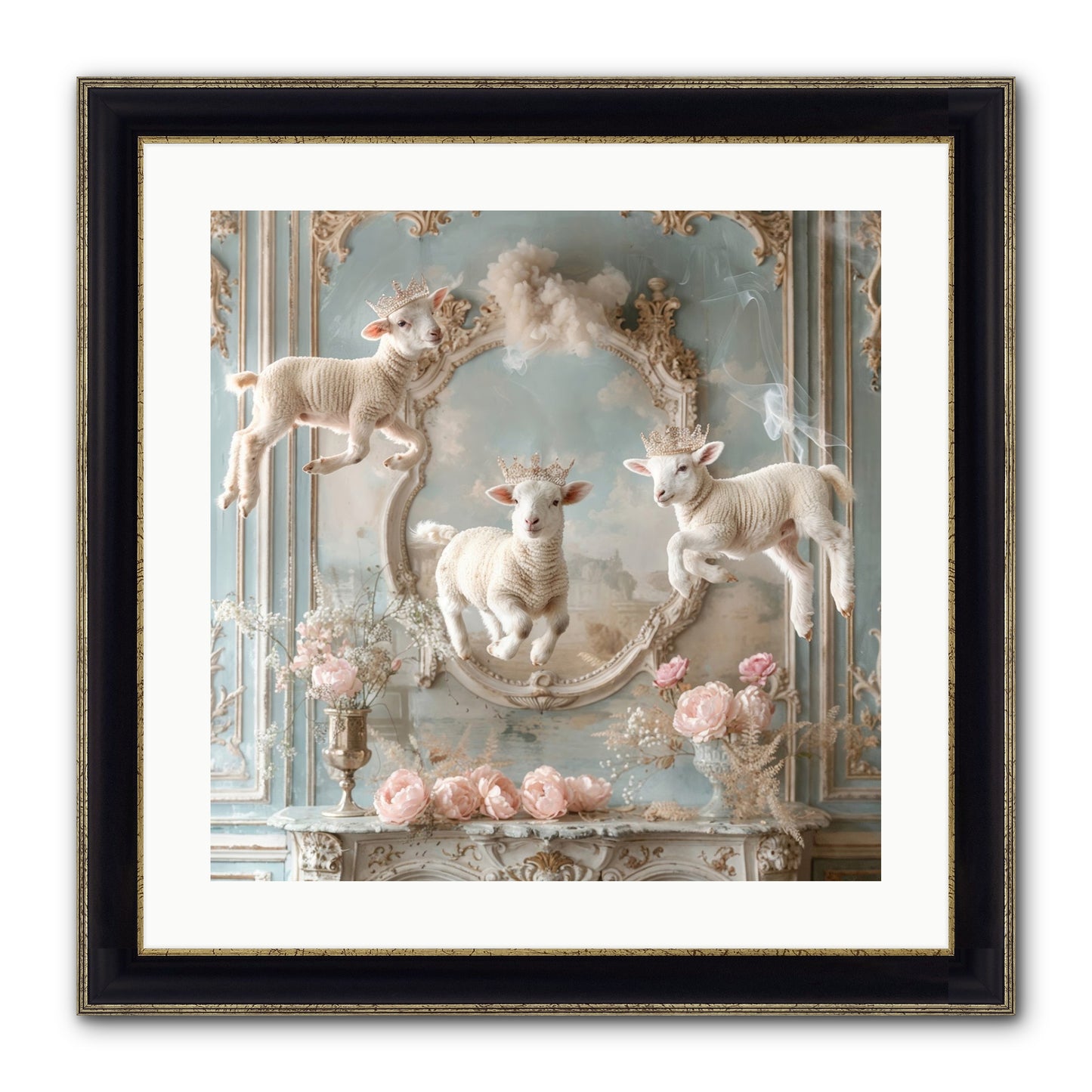 Woolies Whimsy Framed Print - Black & Gold 20x20