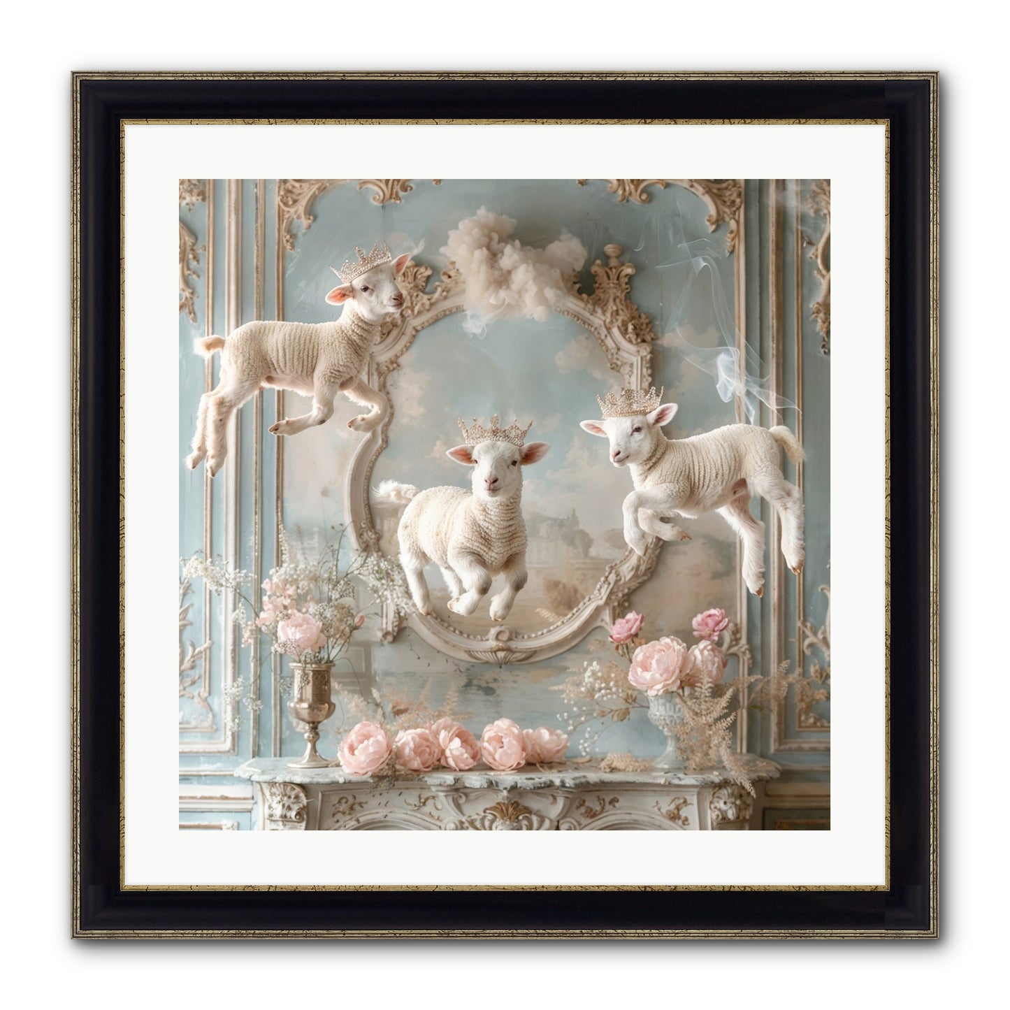 Woolies Whimsy Framed Print - Black & Gold 24x24