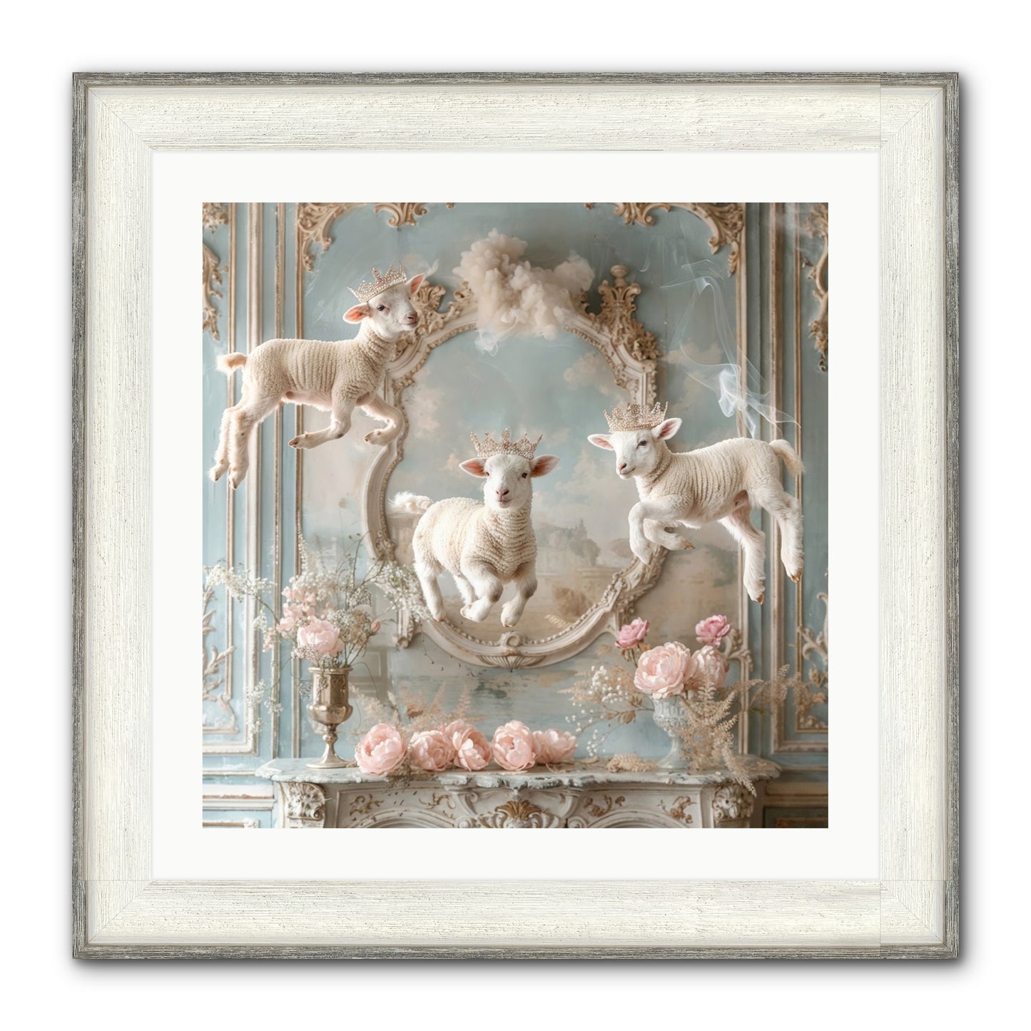 Woolies Whimsy Framed Print - Driftwood White 24x24