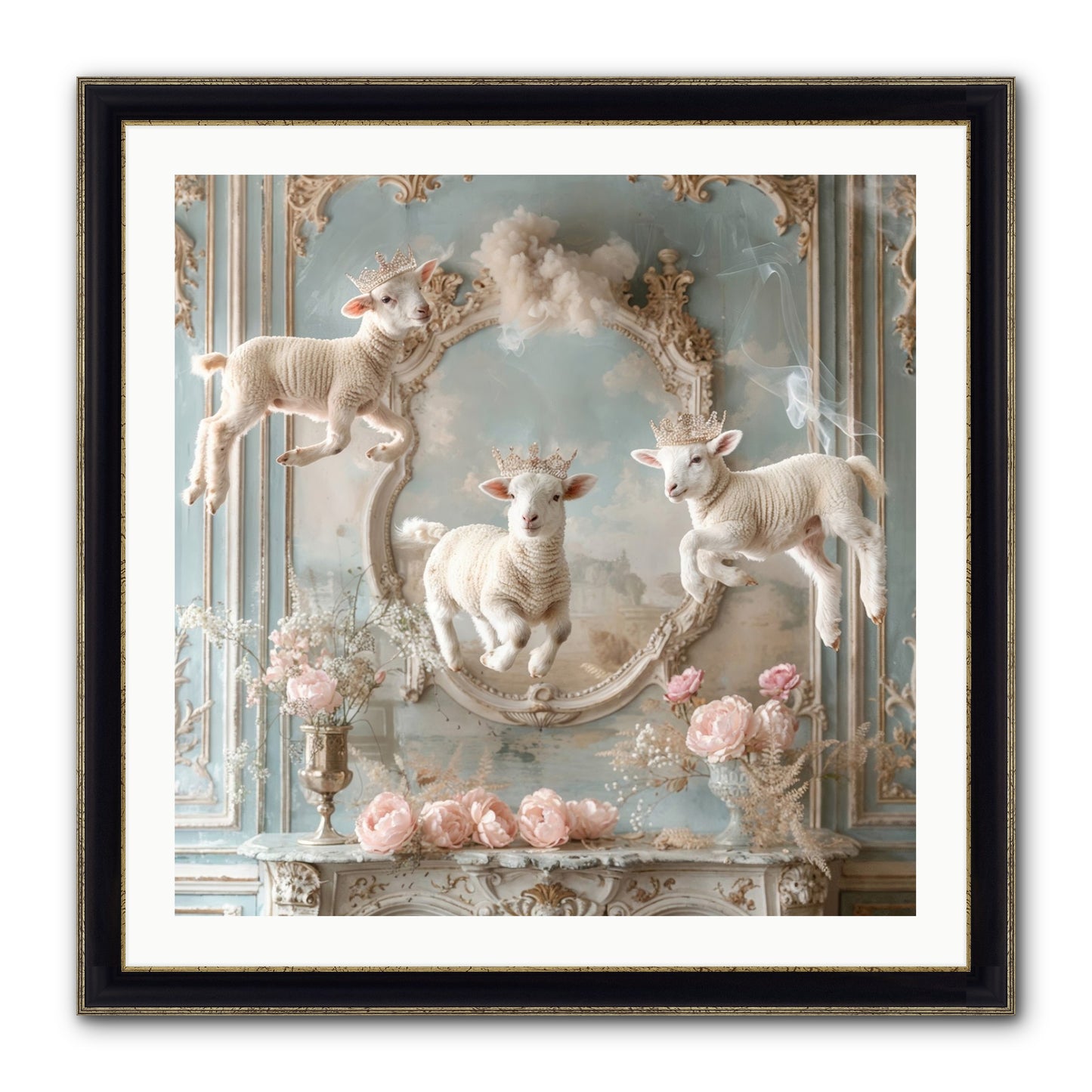 Woolies Whimsy Framed Print - Black & Gold 30x30