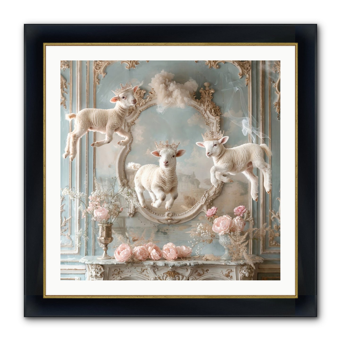 Woolies Whimsy Framed Print - Wide Black w/Gold 30x30