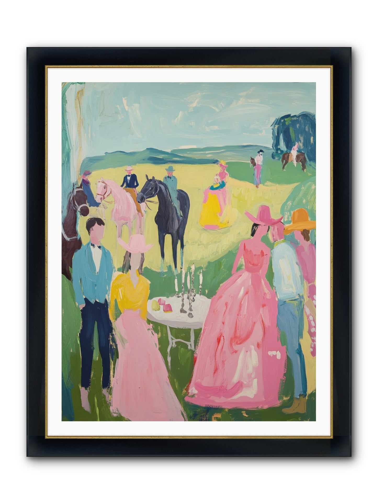 Wrangler's Waltz Framed Print - Wide Black w/Gold 36x48
