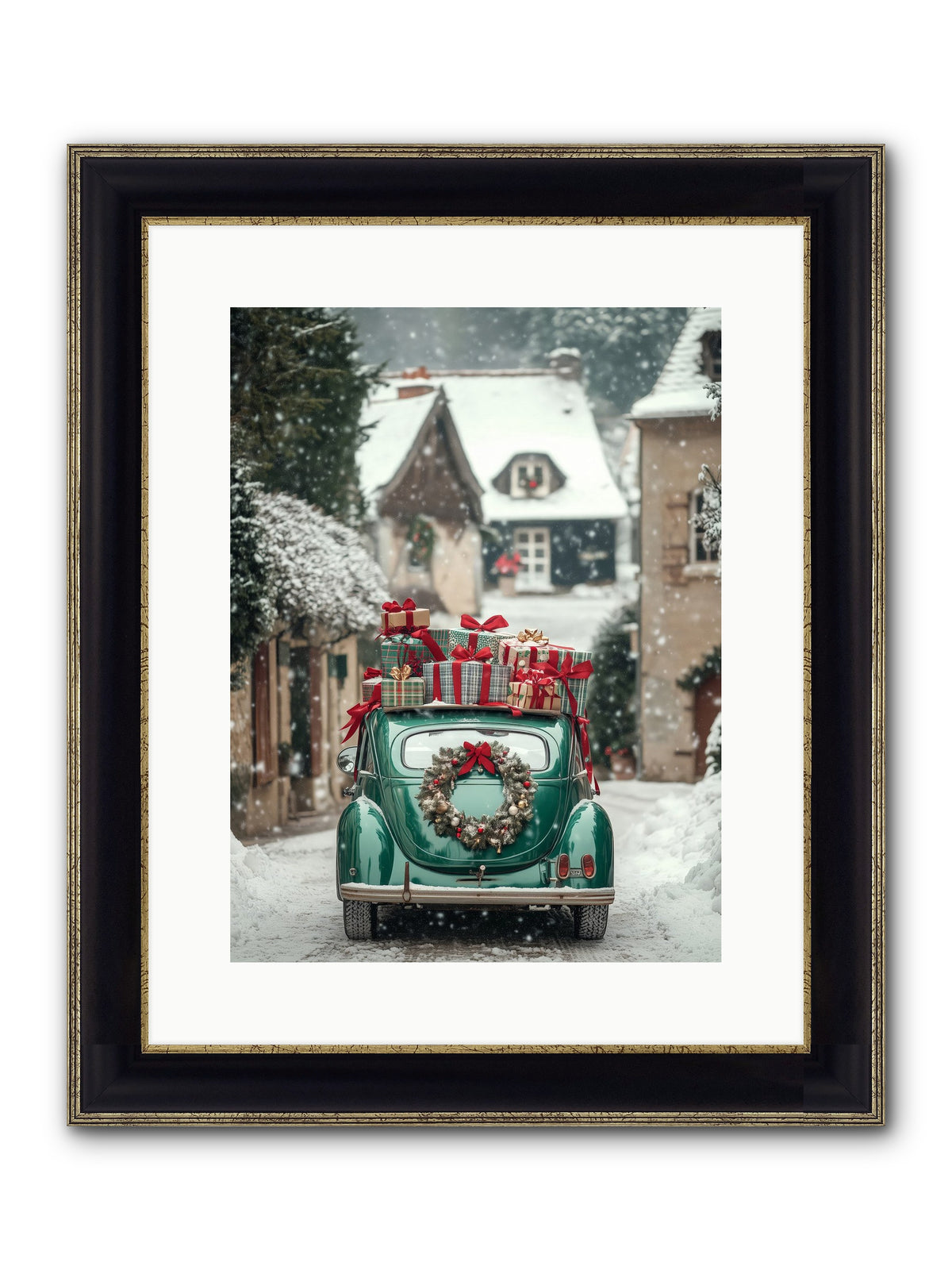 Yuletide Wheels Framed Print - Black & Gold 12x16