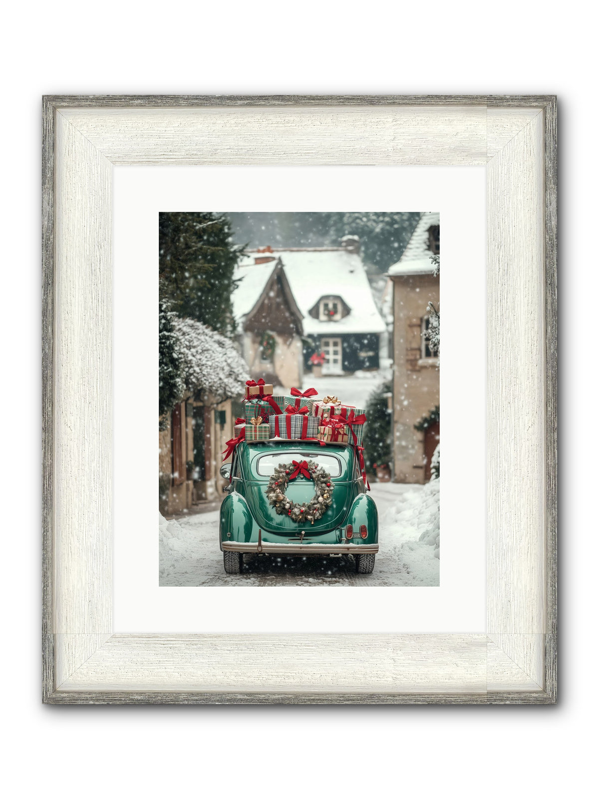 Yuletide Wheels Framed Print - Driftwood White 12x16