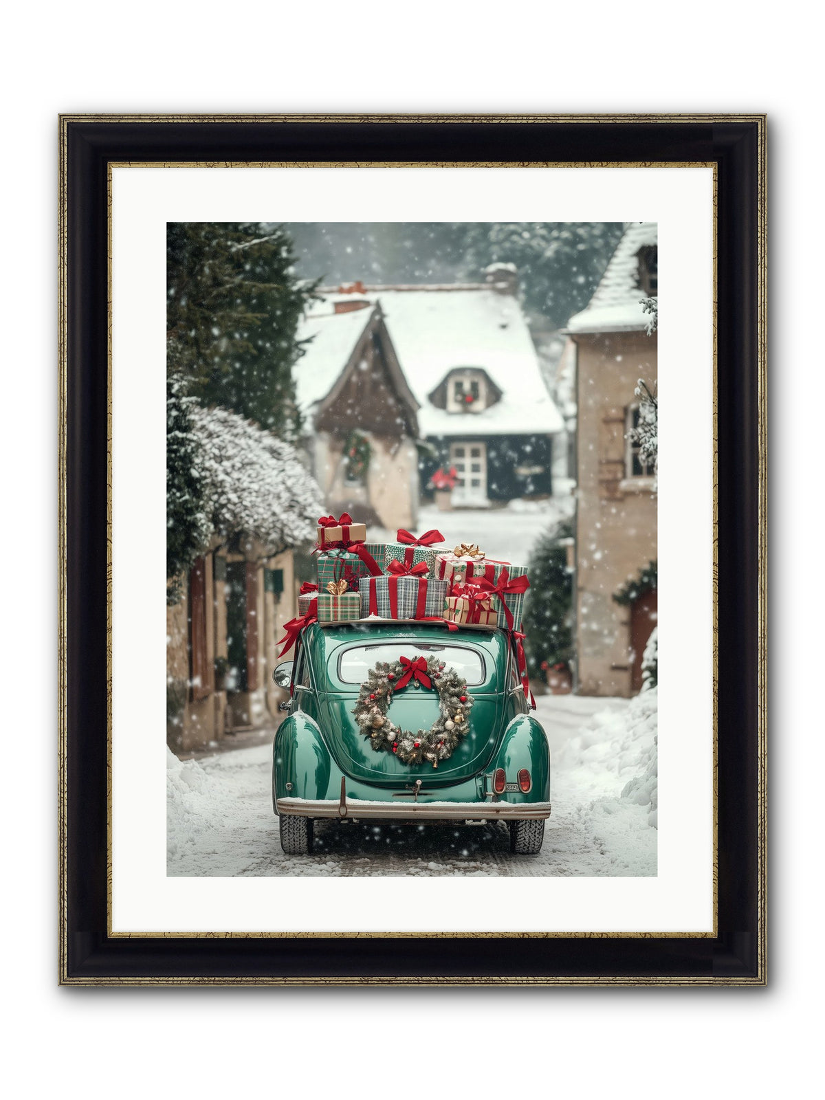 Yuletide Wheels Framed Print - Black & Gold 18x24