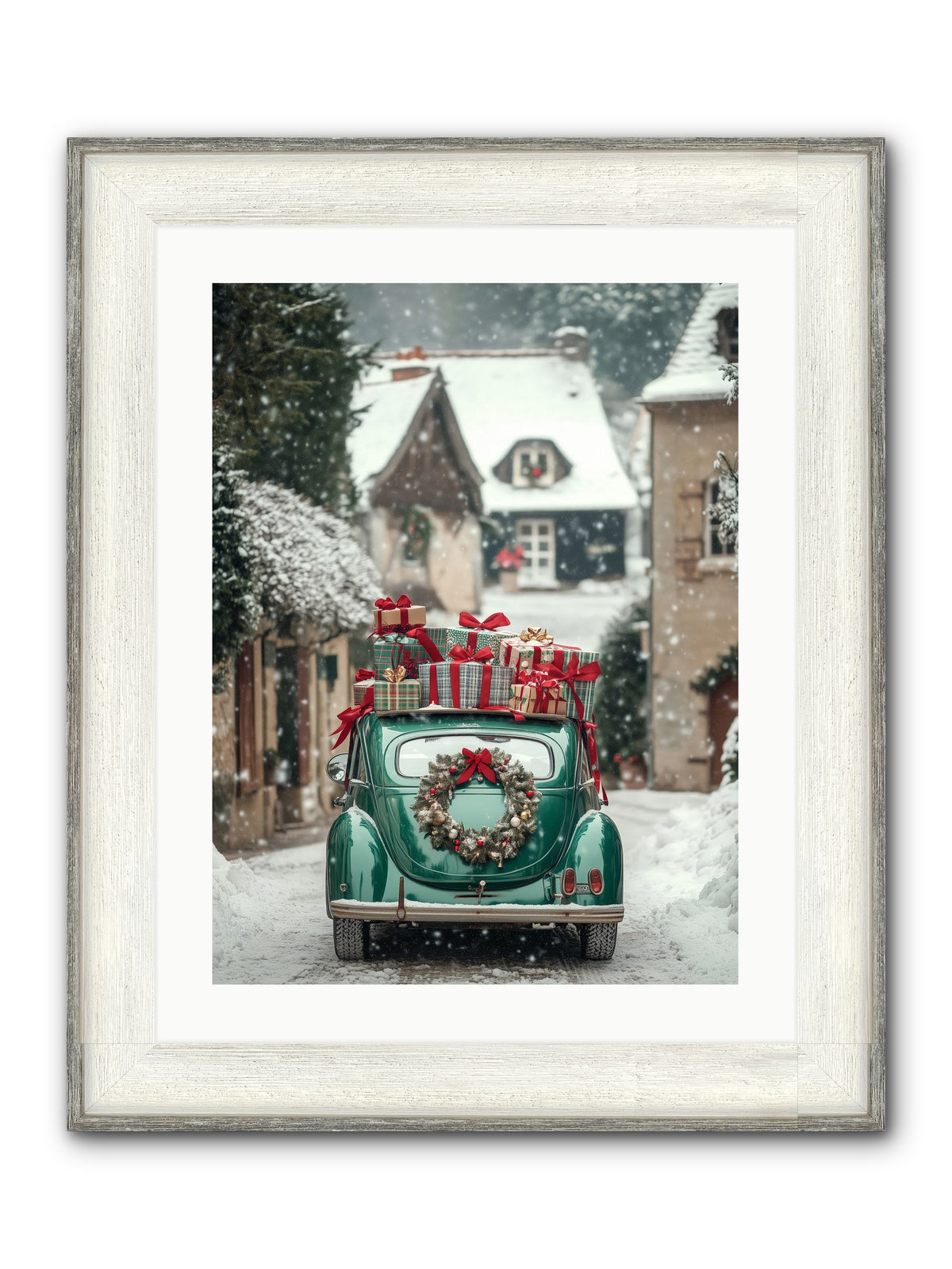 Yuletide Wheels Framed Print - Driftwood White 18x24