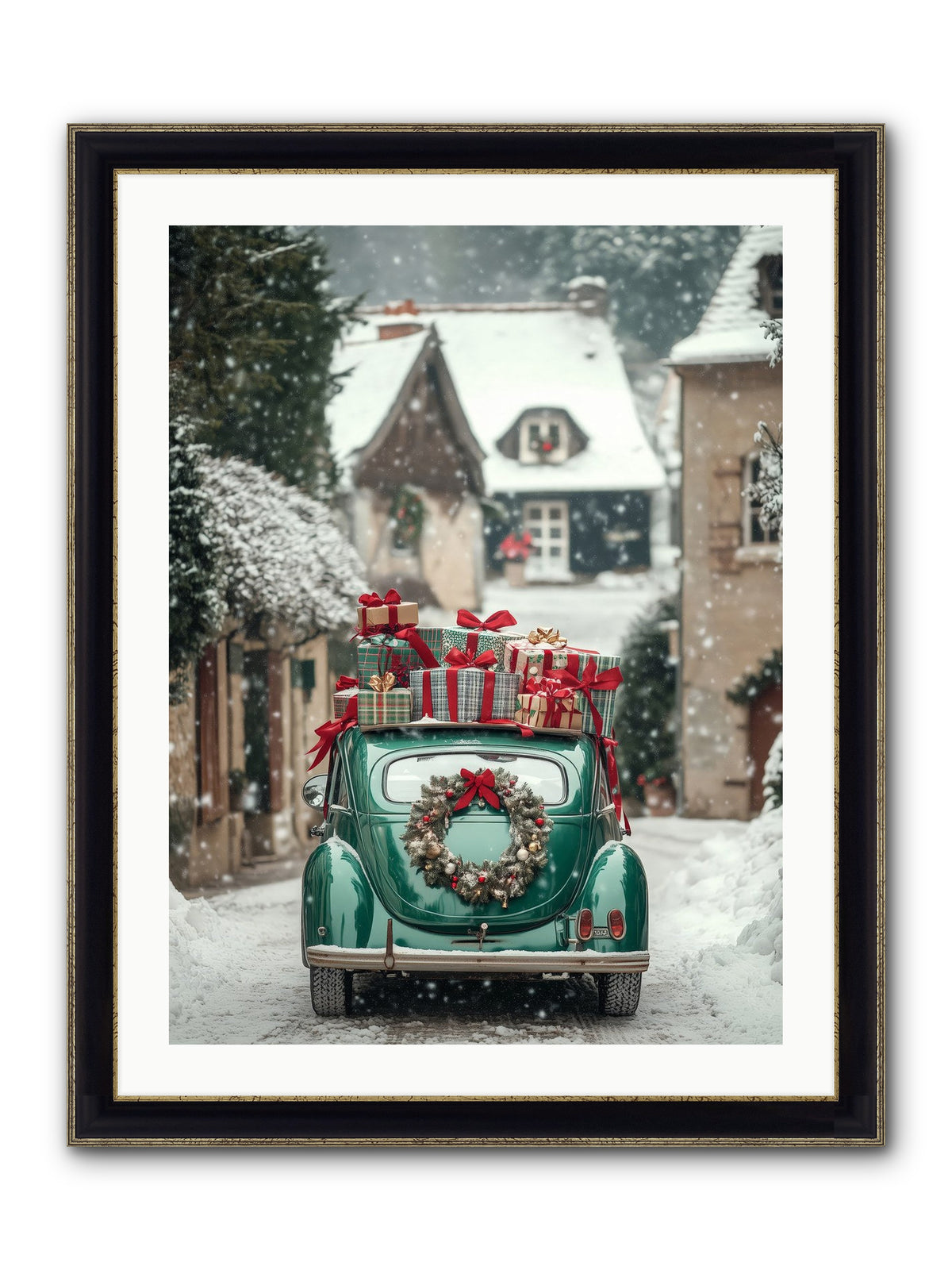 Yuletide Wheels Framed Print - Black & Gold 24x32