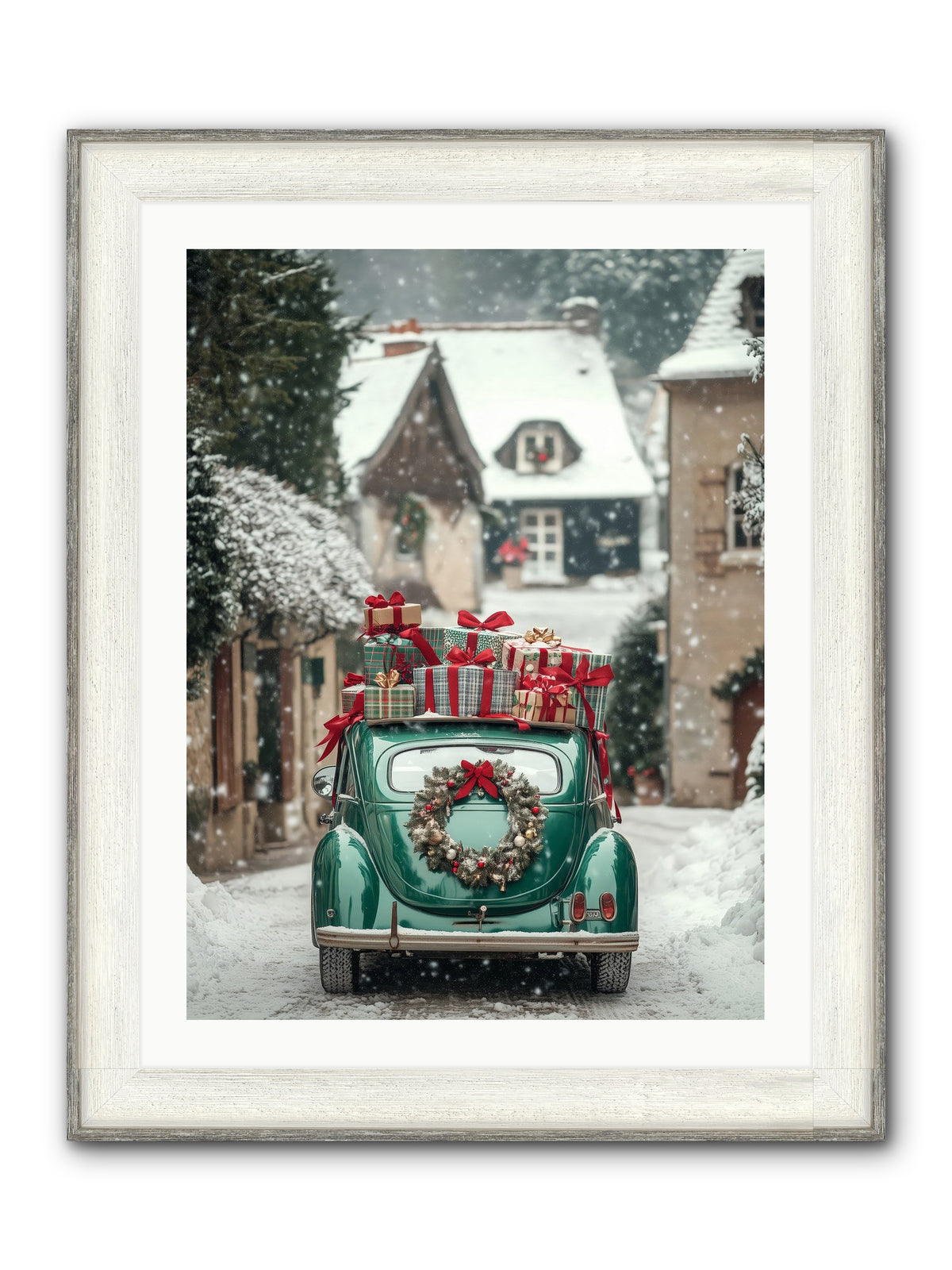 Yuletide Wheels Framed Print - Driftwood White 24x32