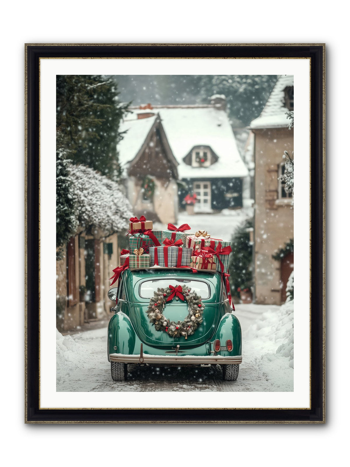 Yuletide Wheels Framed Print - Black & Gold 30x40