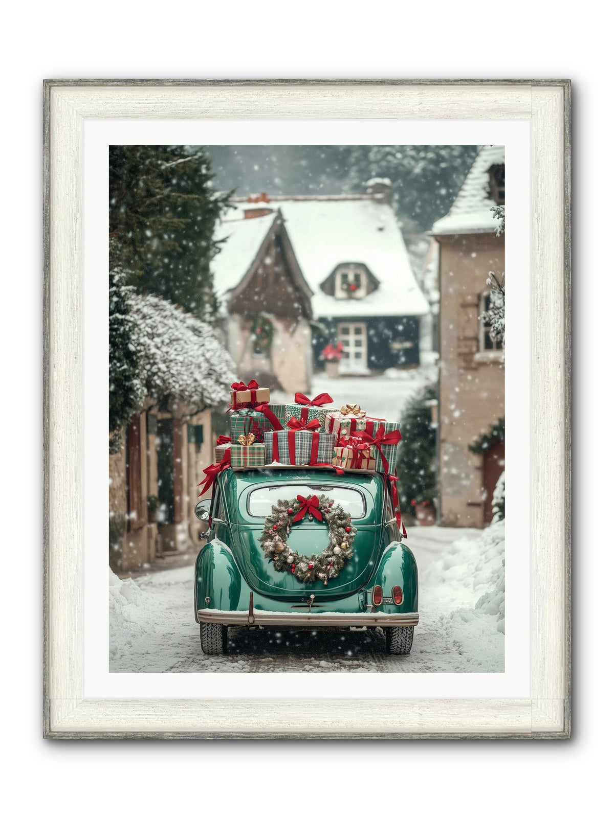 Yuletide Wheels Framed Print - Driftwood White 30x40