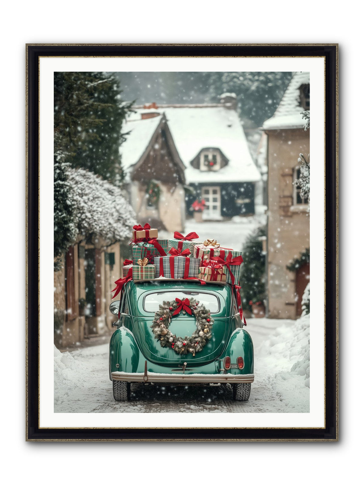 Yuletide Wheels Framed Print - Black & Gold 36x48