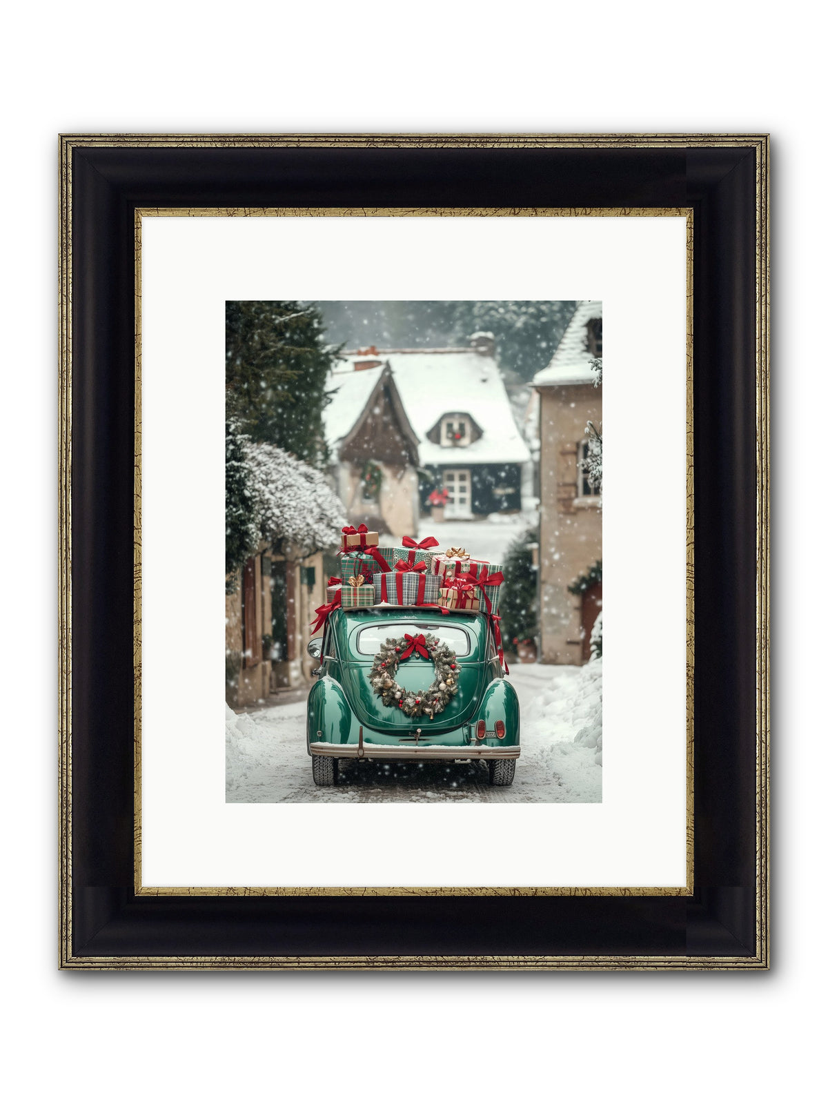 Yuletide Wheels Framed Print - Black & Gold 9x12