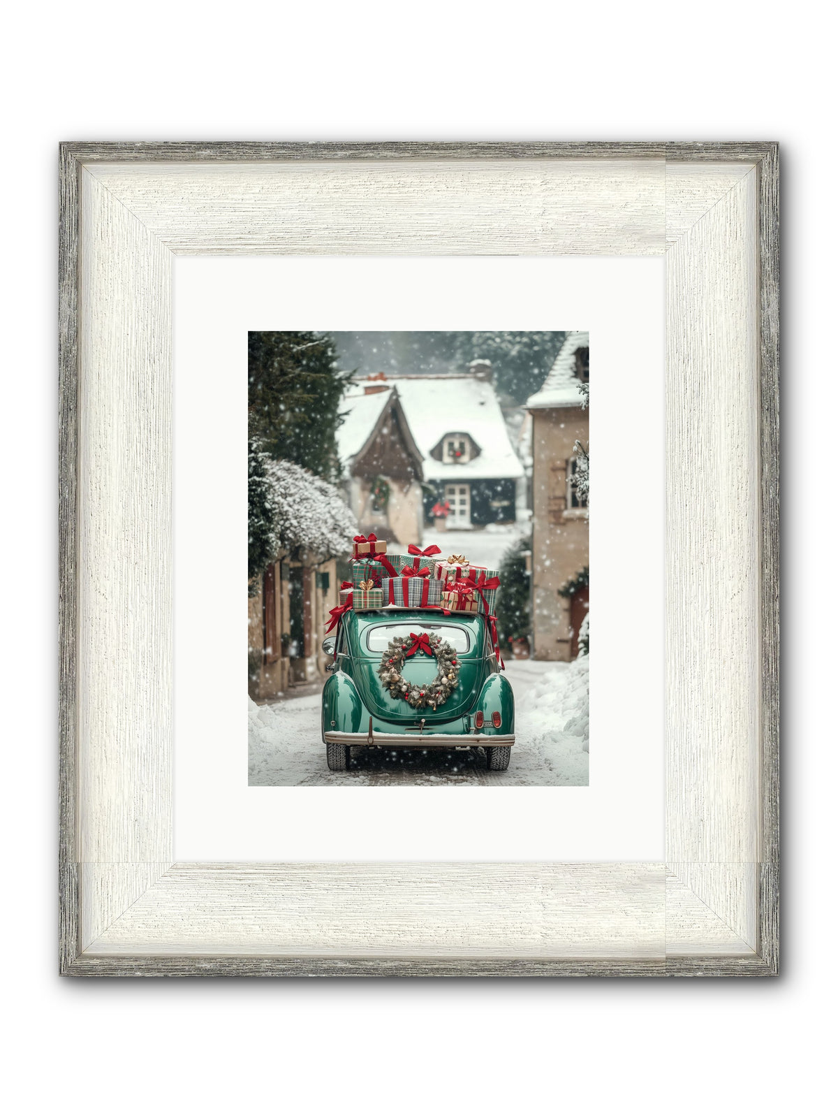 Yuletide Wheels Framed Print - Driftwood White 9x12